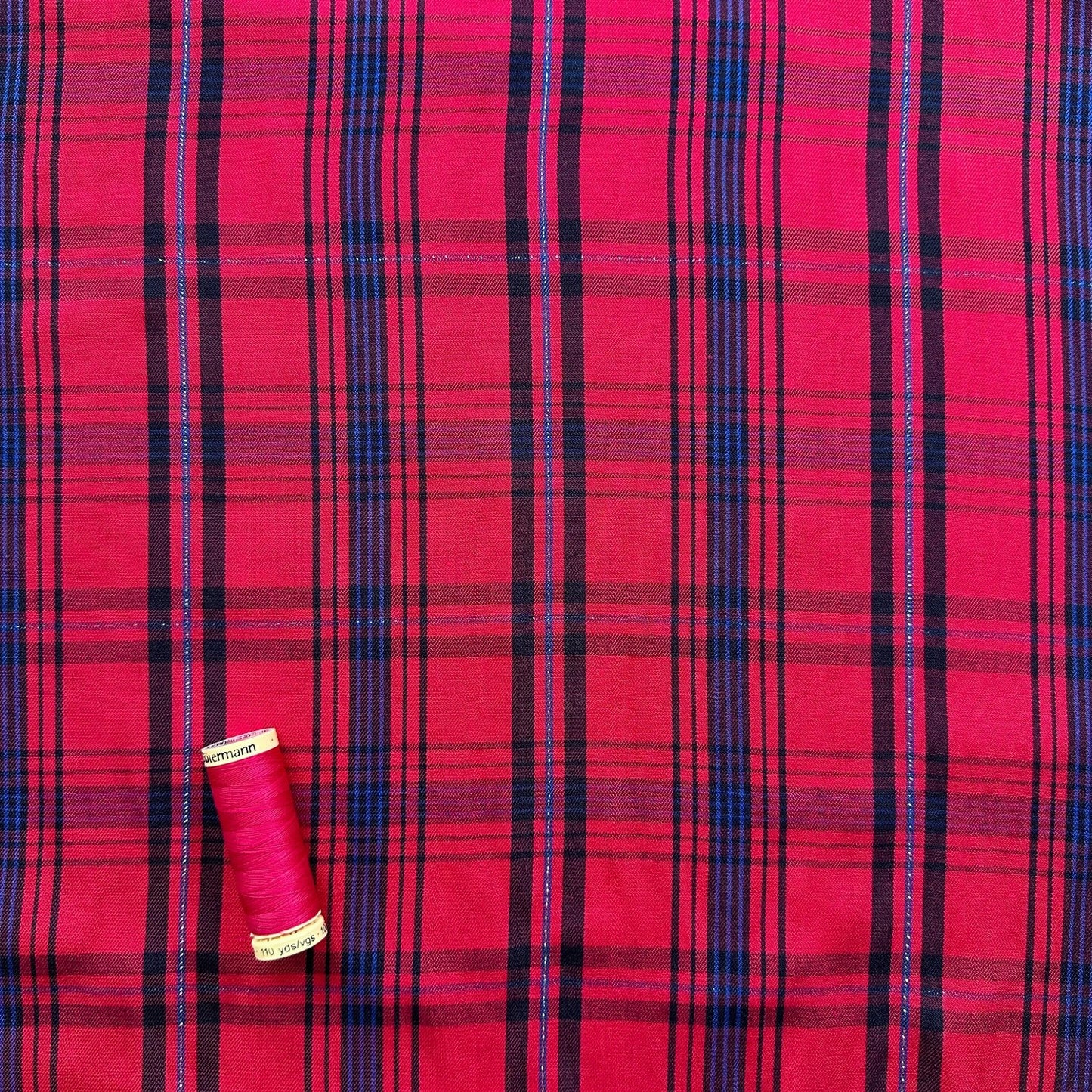 Sparkly Check Cotton Viscose Blend Fabric in Pink, Navy and Blue
