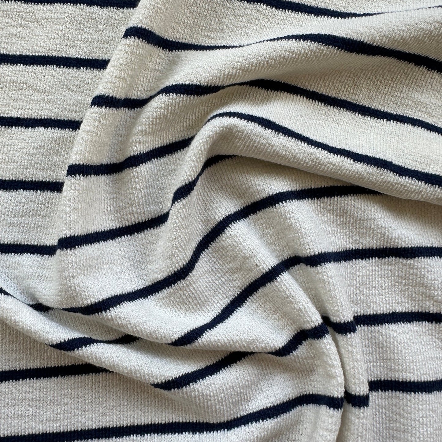 Striped Cotton Knit Fabric in Navy and Ecru