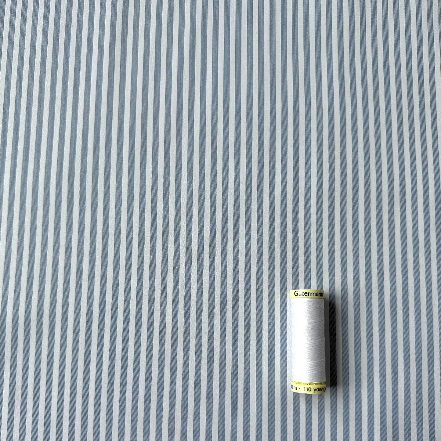 Silvery Blue and White Stripe Cotton Lyocell Fabric
