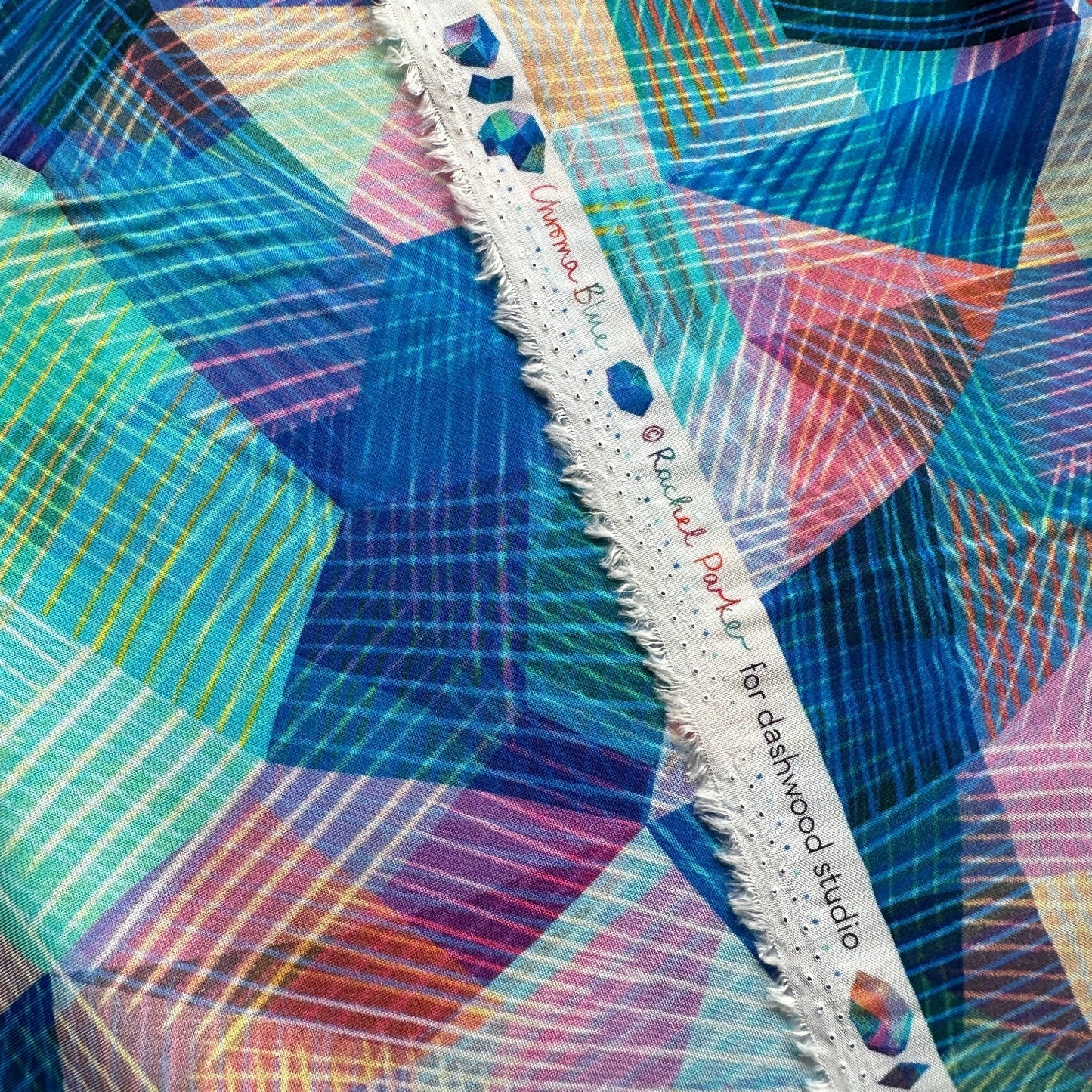 Chroma Blue Geo Sketch Rayon Fabric by Rachel Parker - Dashwood Studio - 2.6m Piece