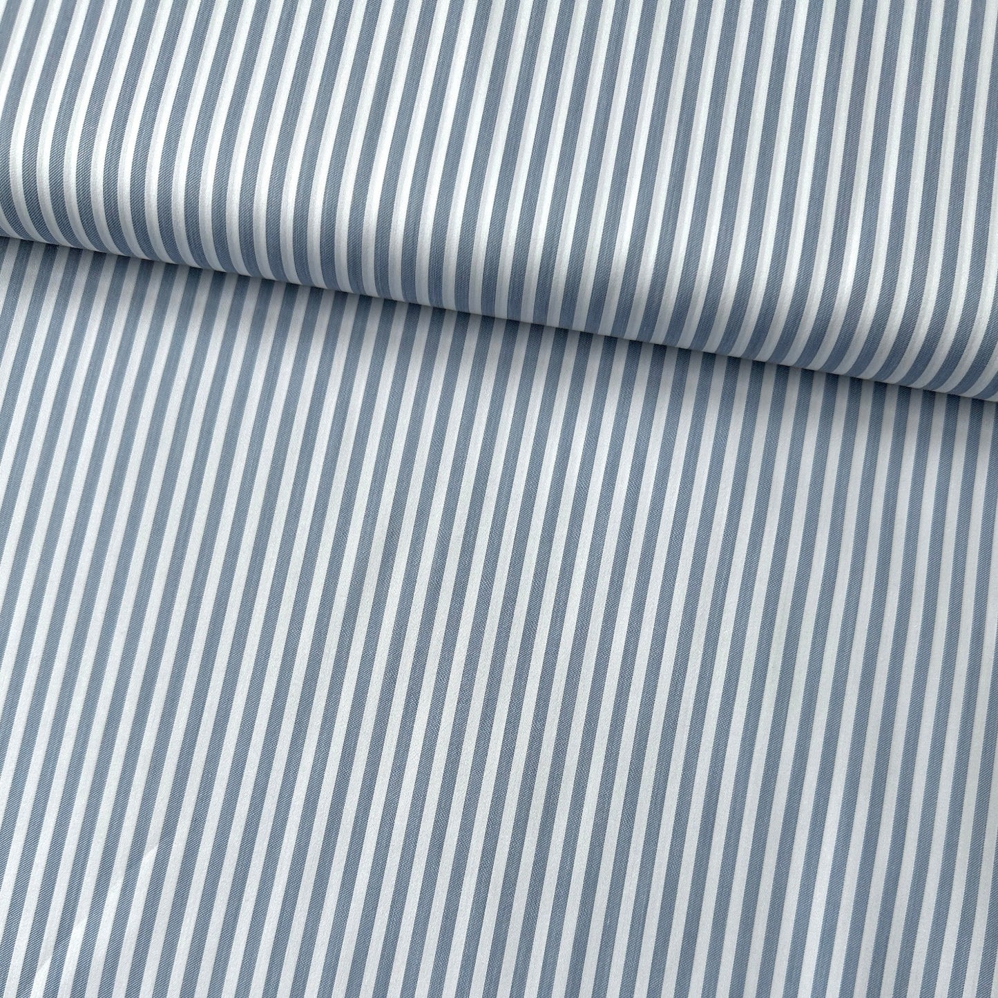 Silvery Blue and White Stripe Cotton Lyocell Fabric