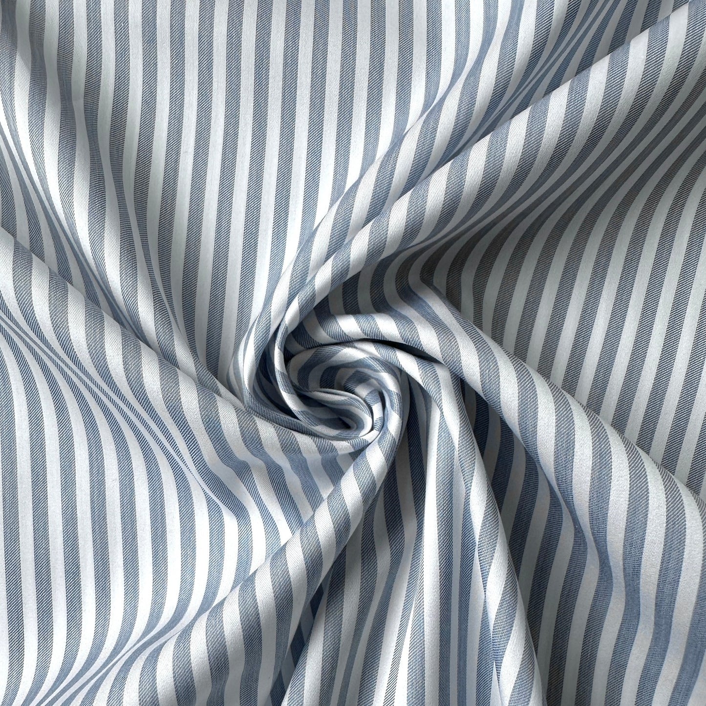 Silvery Blue and White Stripe Cotton Lyocell Fabric