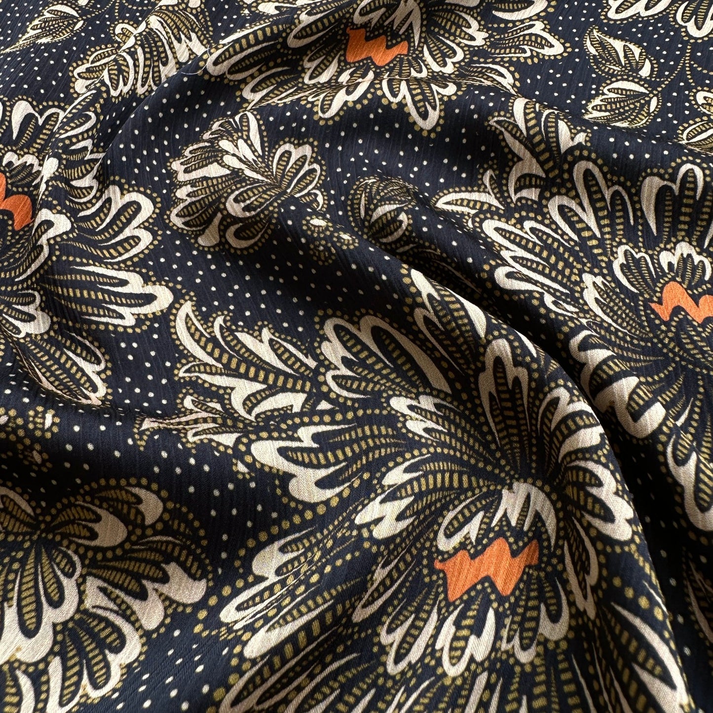 Peonies Crinkle Satin Fabric