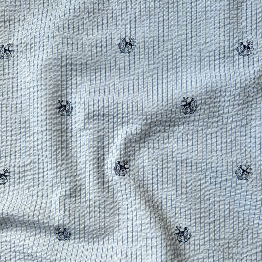 Anchor and Dog Cotton Seersucker Fabric (Ex Designer)