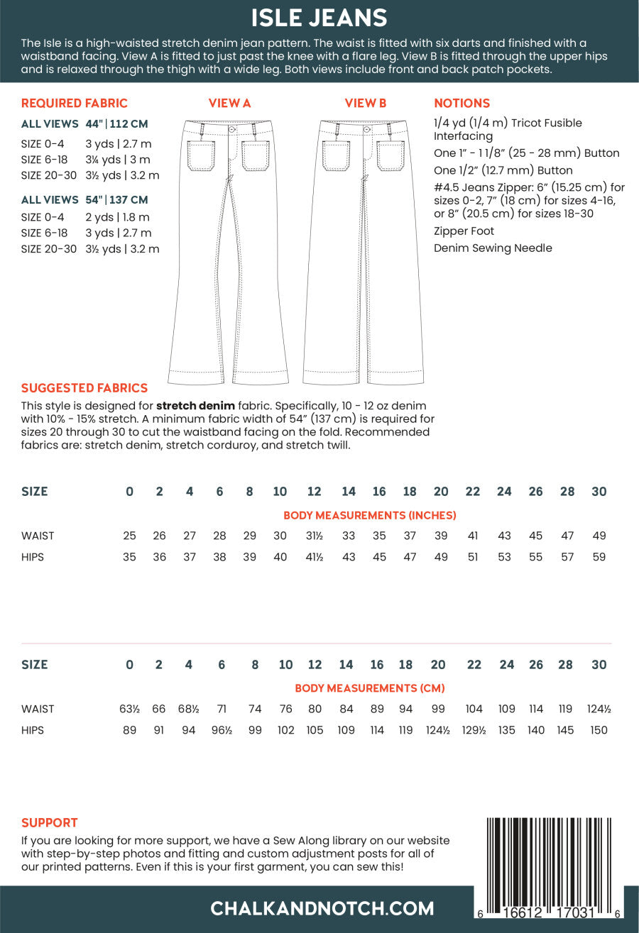Isle Jeans Sewing Pattern - Chalk and Notch