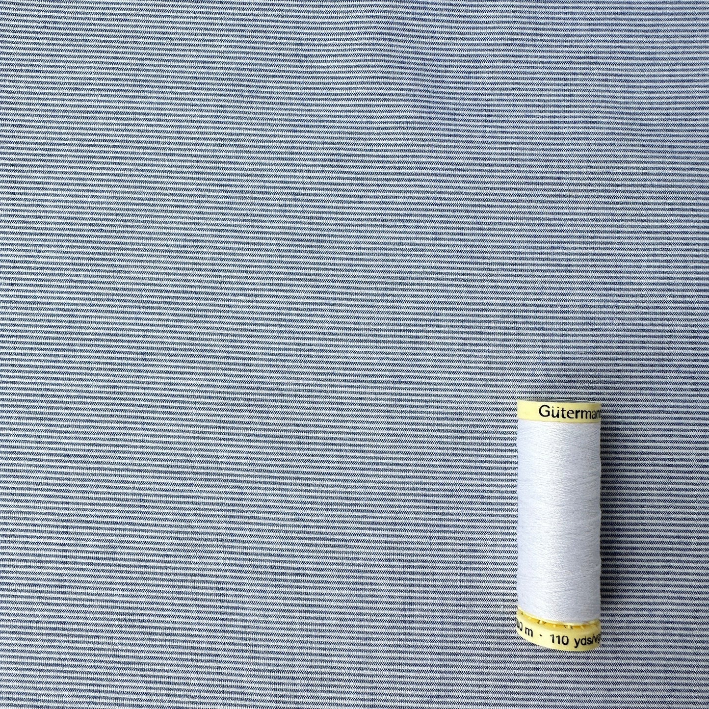 Blue and White Textured Stripe Cotton Fabric