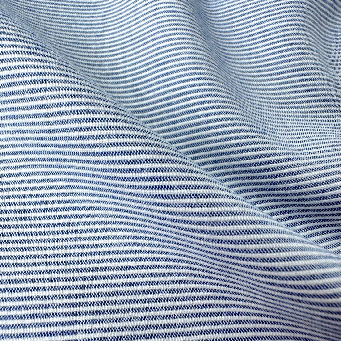 Blue and White Textured Stripe Cotton Fabric