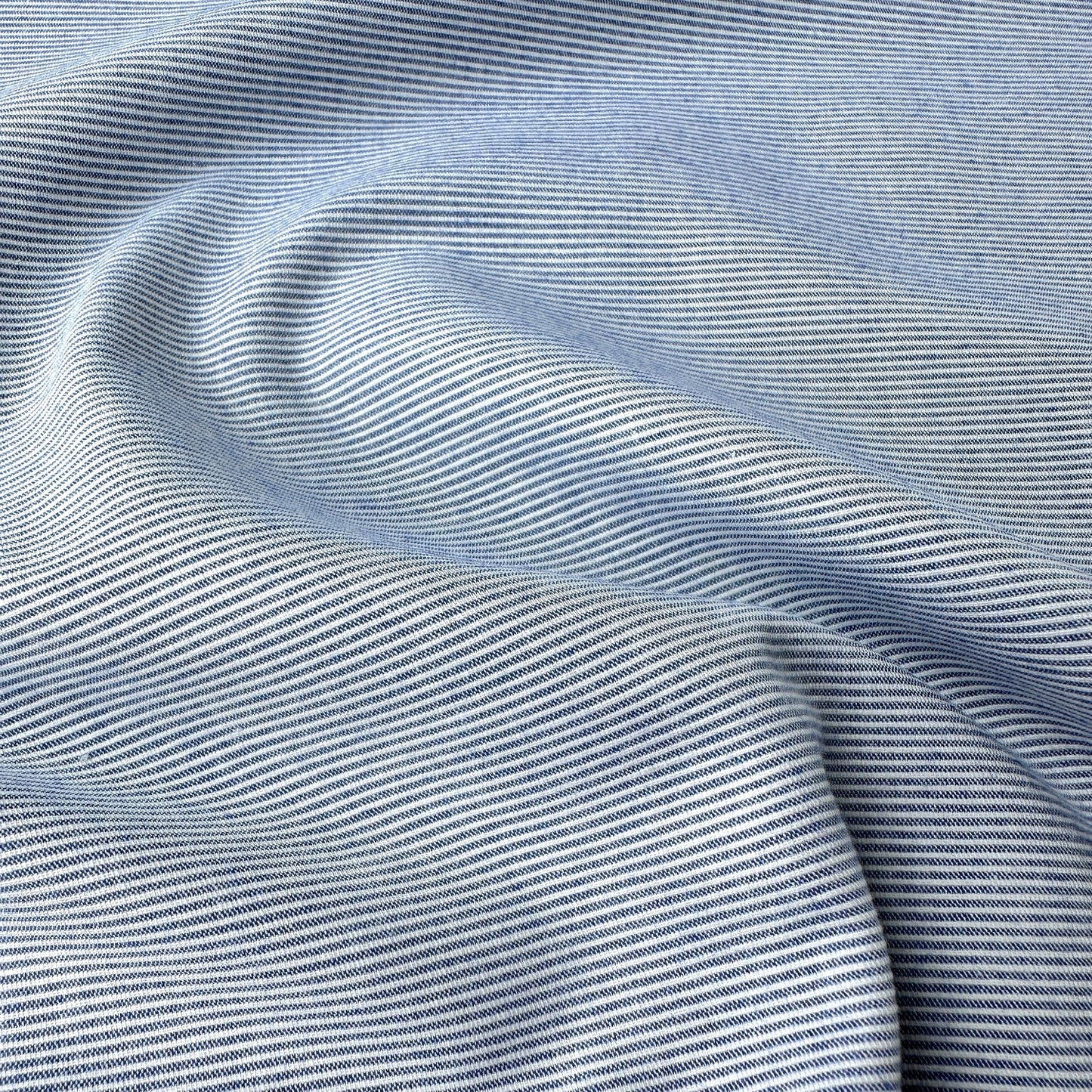 Blue and White Textured Stripe Cotton Fabric