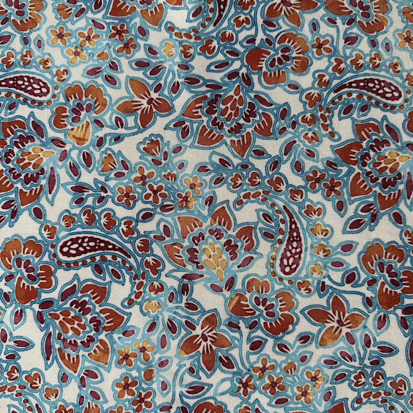 Border Print Viscose Fabric in Brown, Blue and Orange
