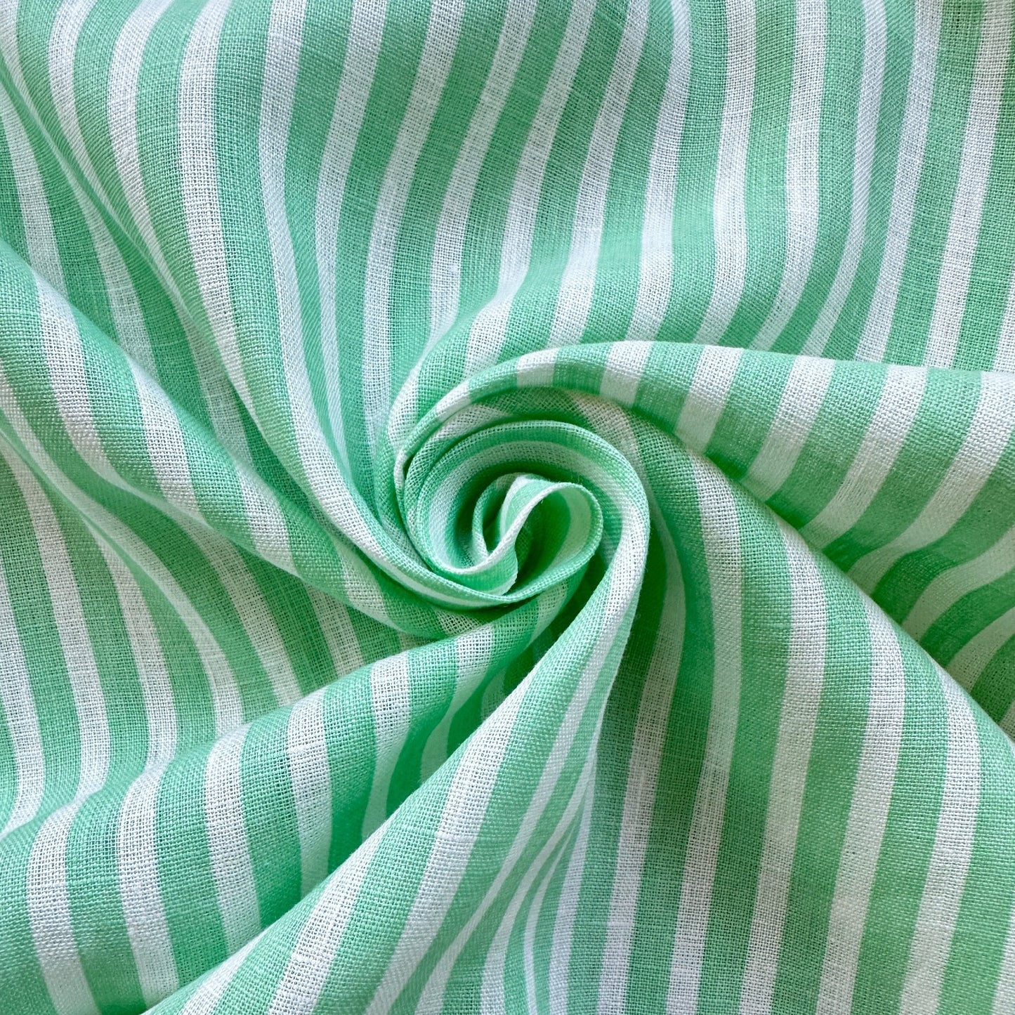 Mint and White Stripe Linen Fabric