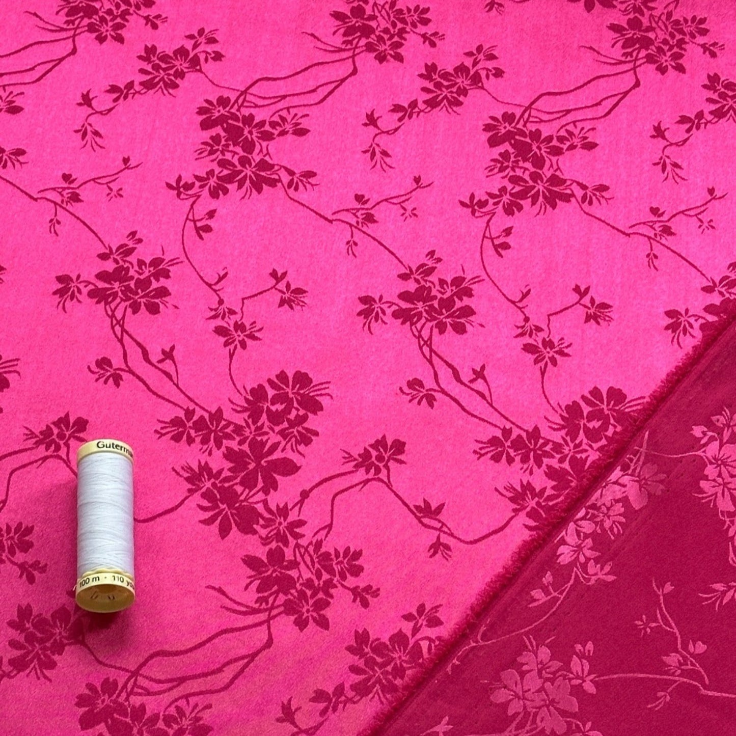 Catrin Floral Jacquard Satin Fabric in Cerise