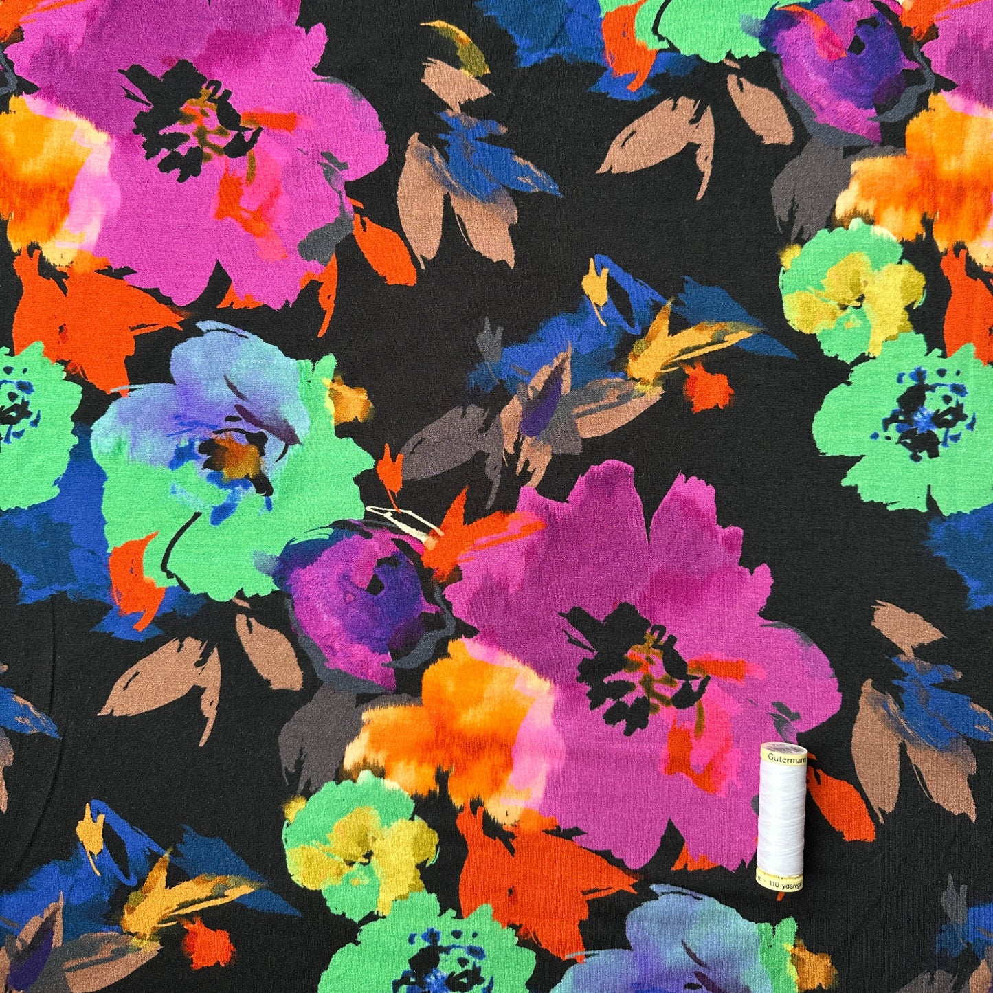 Colourful Abstract Flowers Viscose Jersey Fabric