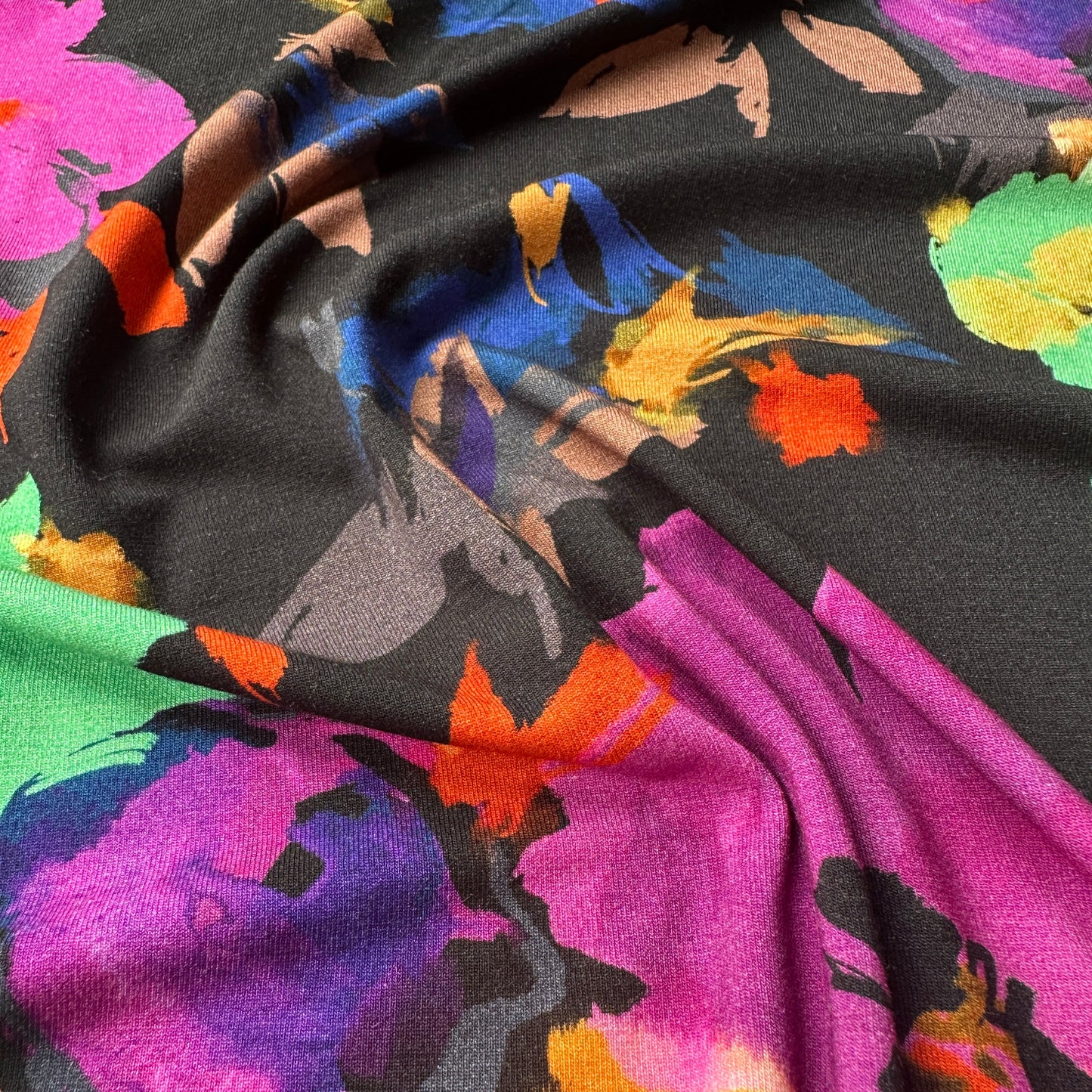Colourful Abstract Flowers Viscose Jersey Fabric