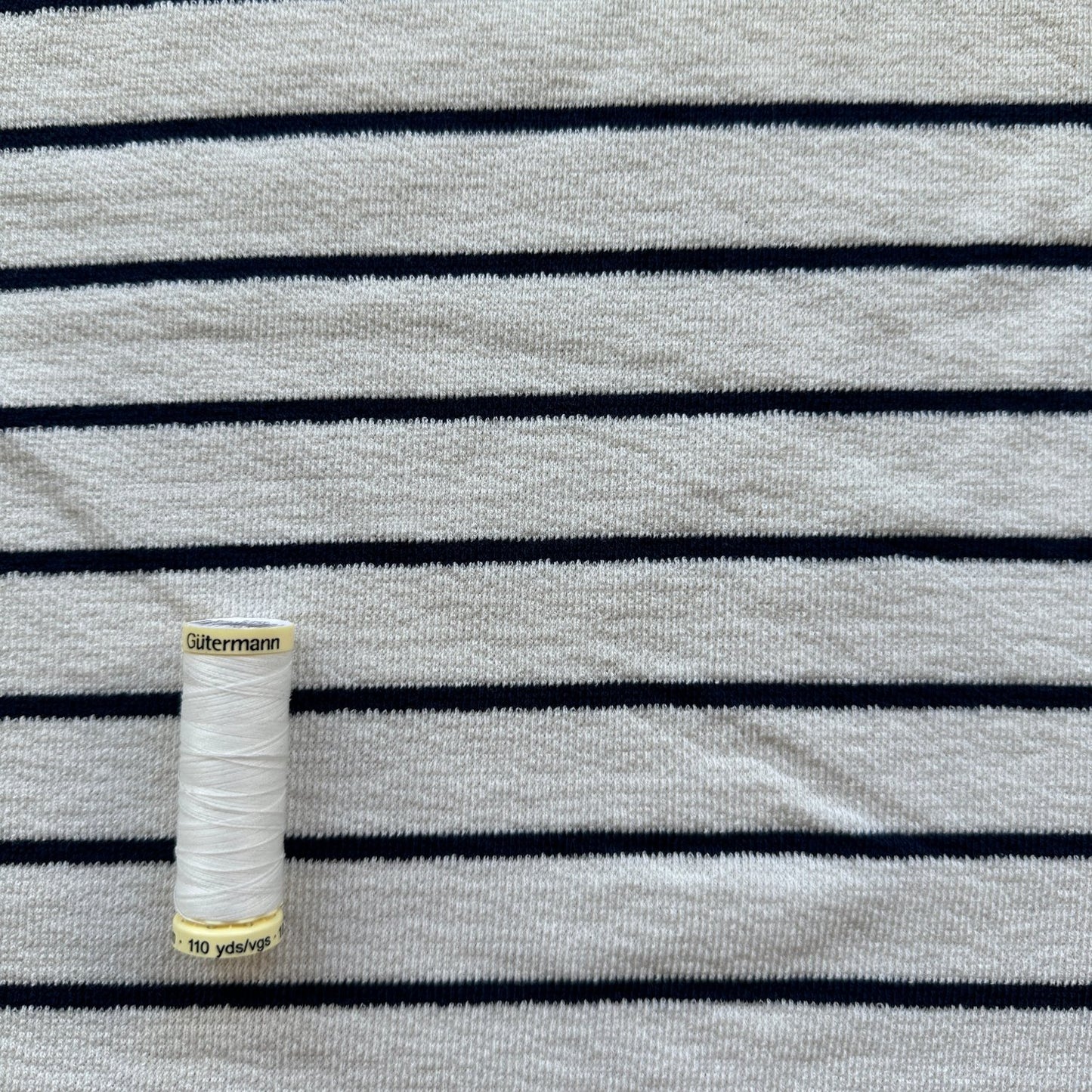 Striped Cotton Knit Fabric in Navy and Ecru