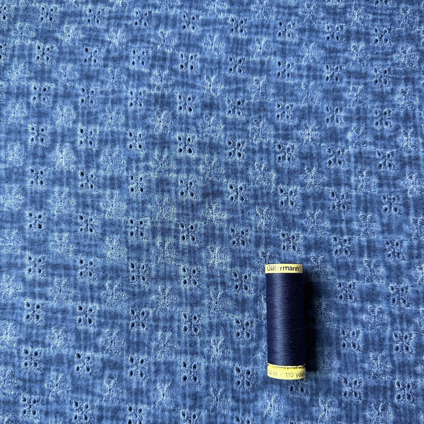 Embroidered Flowers Cotton Double Gauze Fabric in Blue
