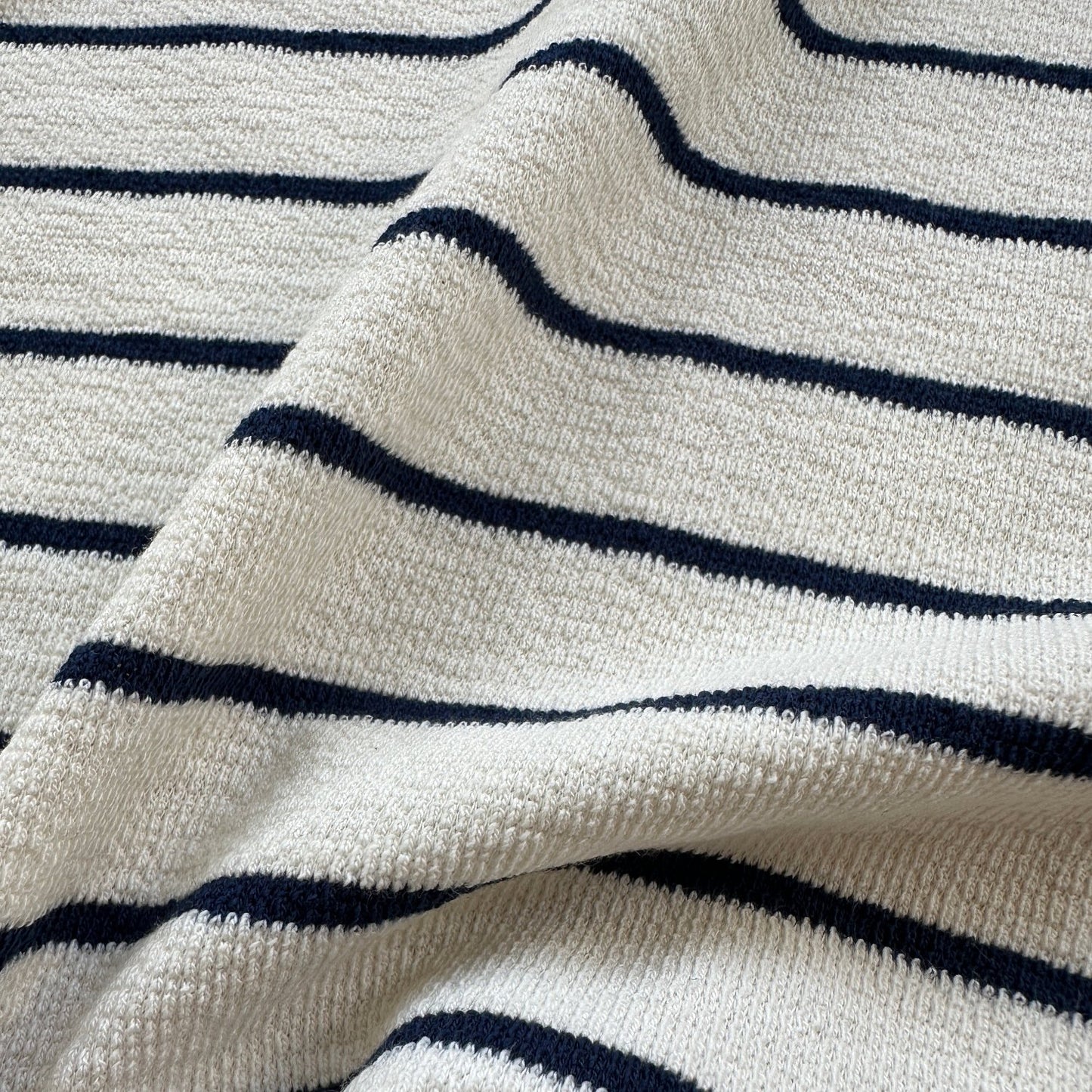 Striped Cotton Knit Fabric in Navy and Ecru