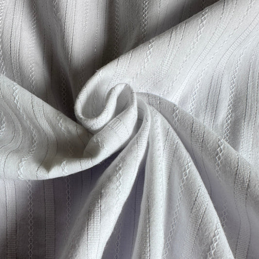 Embroidered Glittery Stripe Cotton Fabric in White