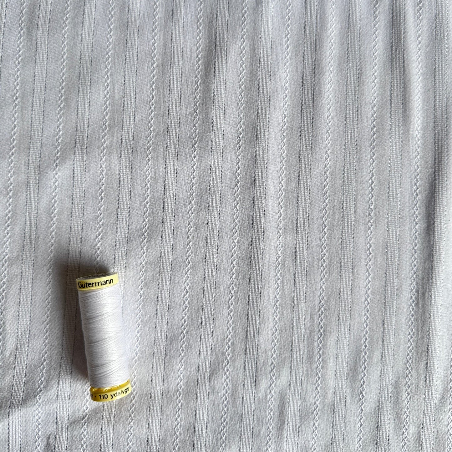 Embroidered Glittery Stripe Cotton Fabric in White