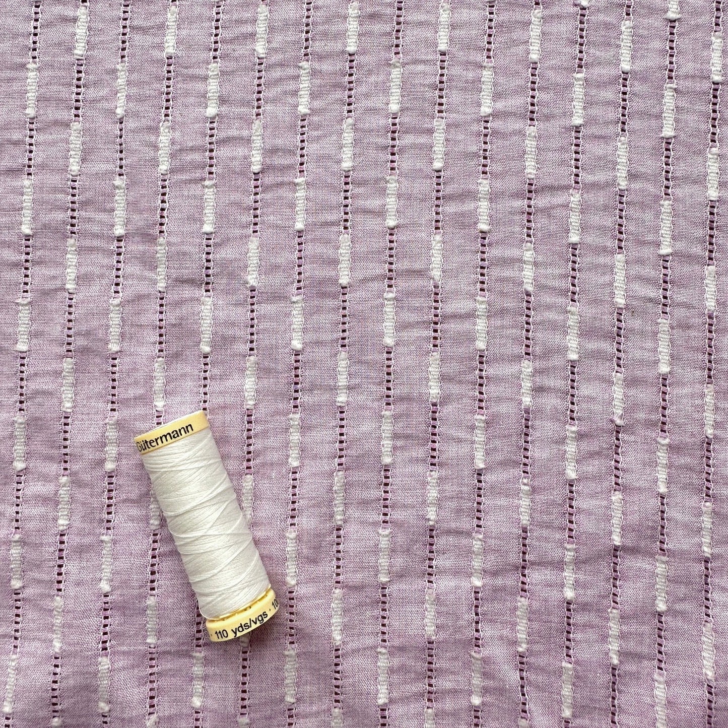 Embroidered Stripe Cotton and Viscose Fabric in Lilac