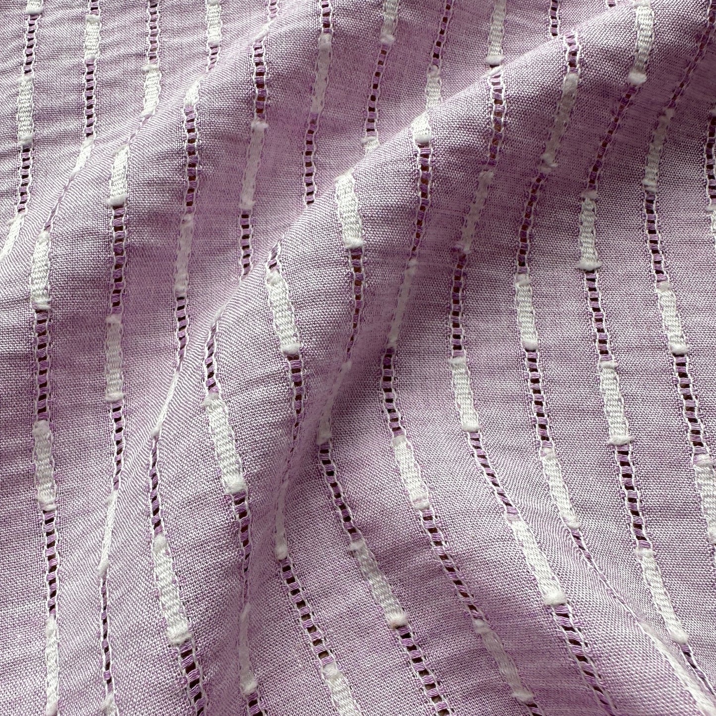 Embroidered Stripe Cotton and Viscose Fabric in Lilac