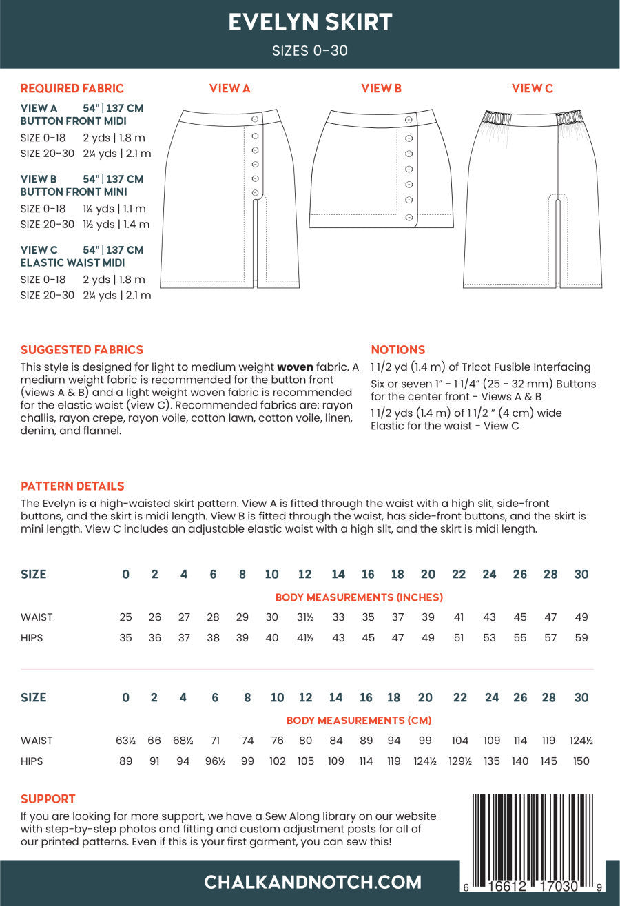 Evelyn Skirt Sewing Pattern - Chalk and Notch