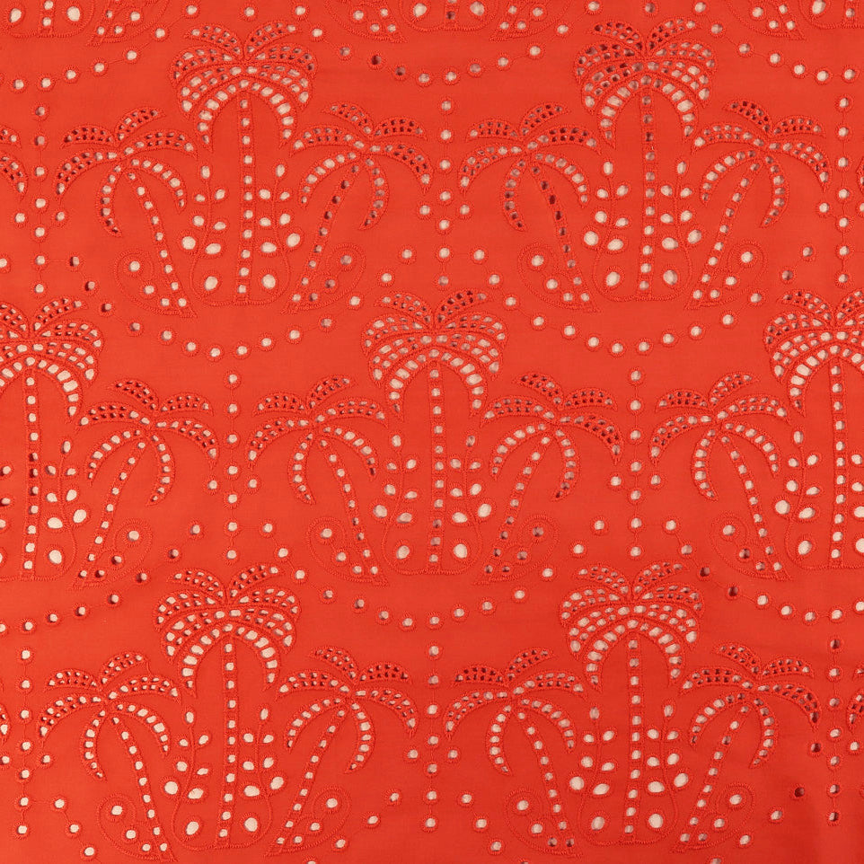 Palm Tree Cotton Broderie Anglaise in Orange - Fabric Godmother