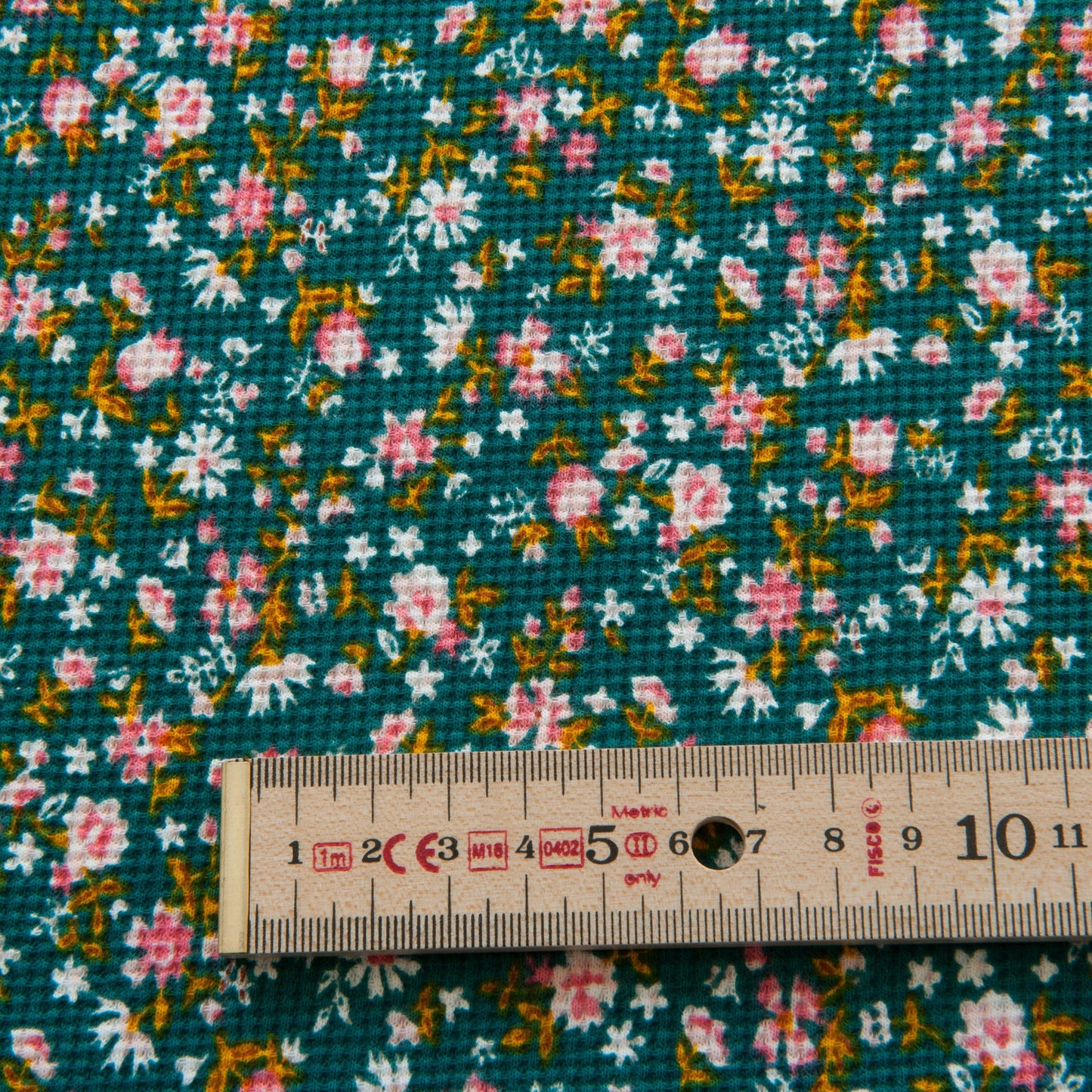 Floral Waffle Cotton Jersey in Teal - 45cm
