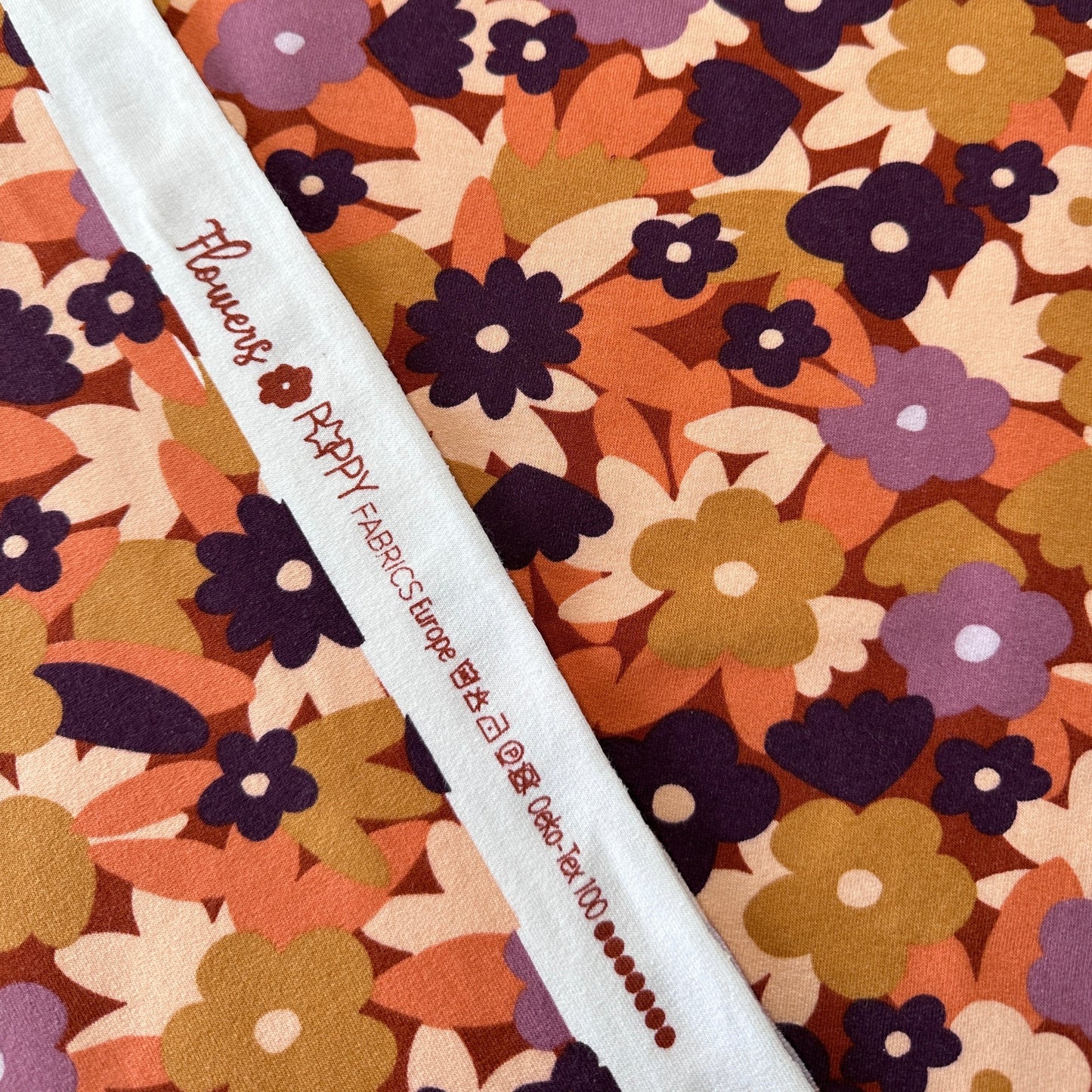 Flowers Soft Sweatshirt Fabric in Cognac