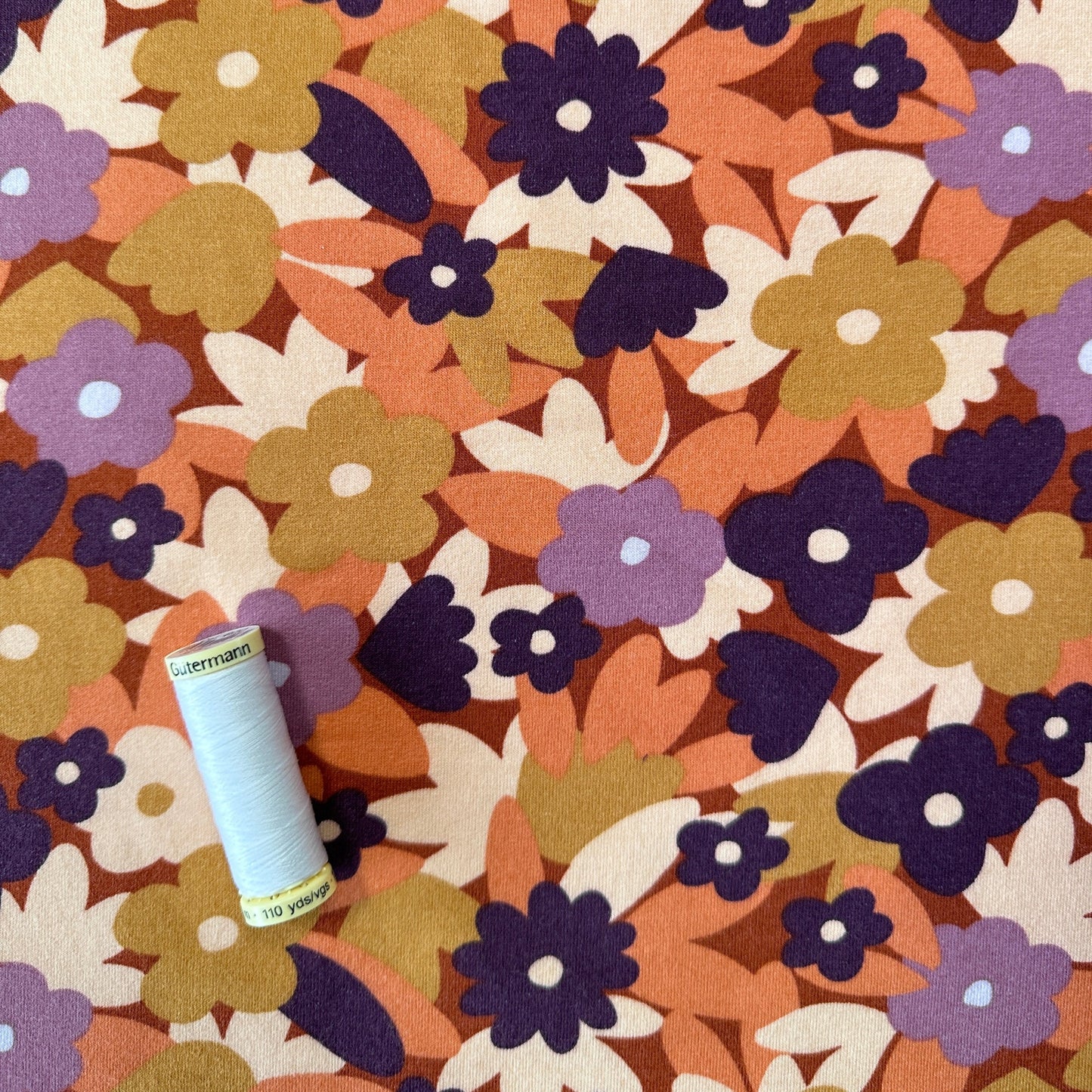 Flowers Soft Sweatshirt Fabric in Cognac