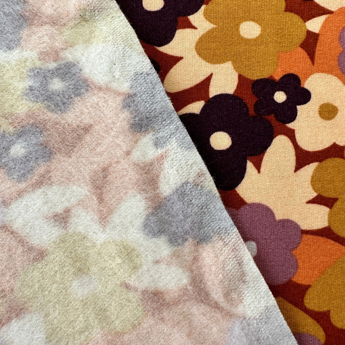 Flowers Soft Sweatshirt Fabric in Cognac