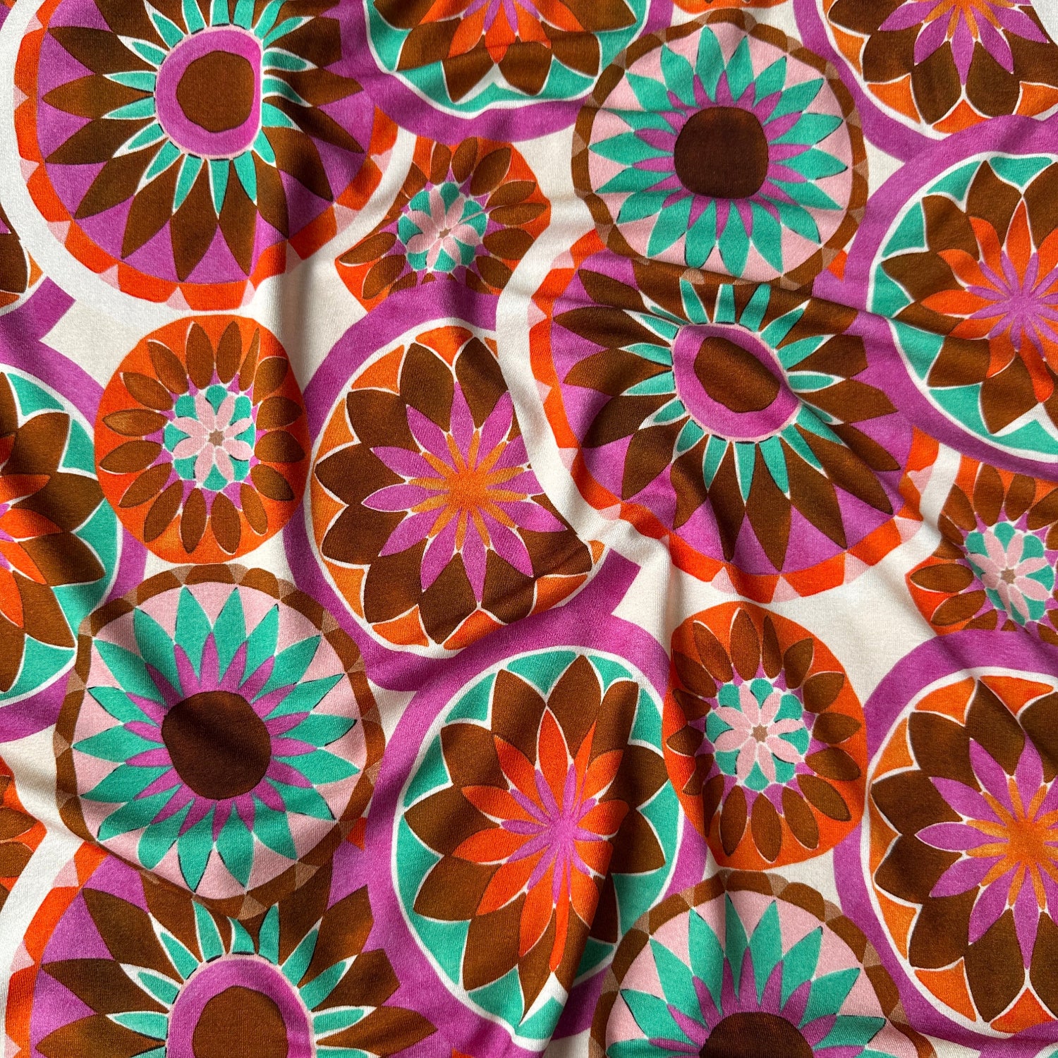 Geometric Circle Flowers Viscose Jersey Fabric – Sew Sew Sew Geometric Circle Flowers Viscose Jersey Fabric – Sew Sew Sew