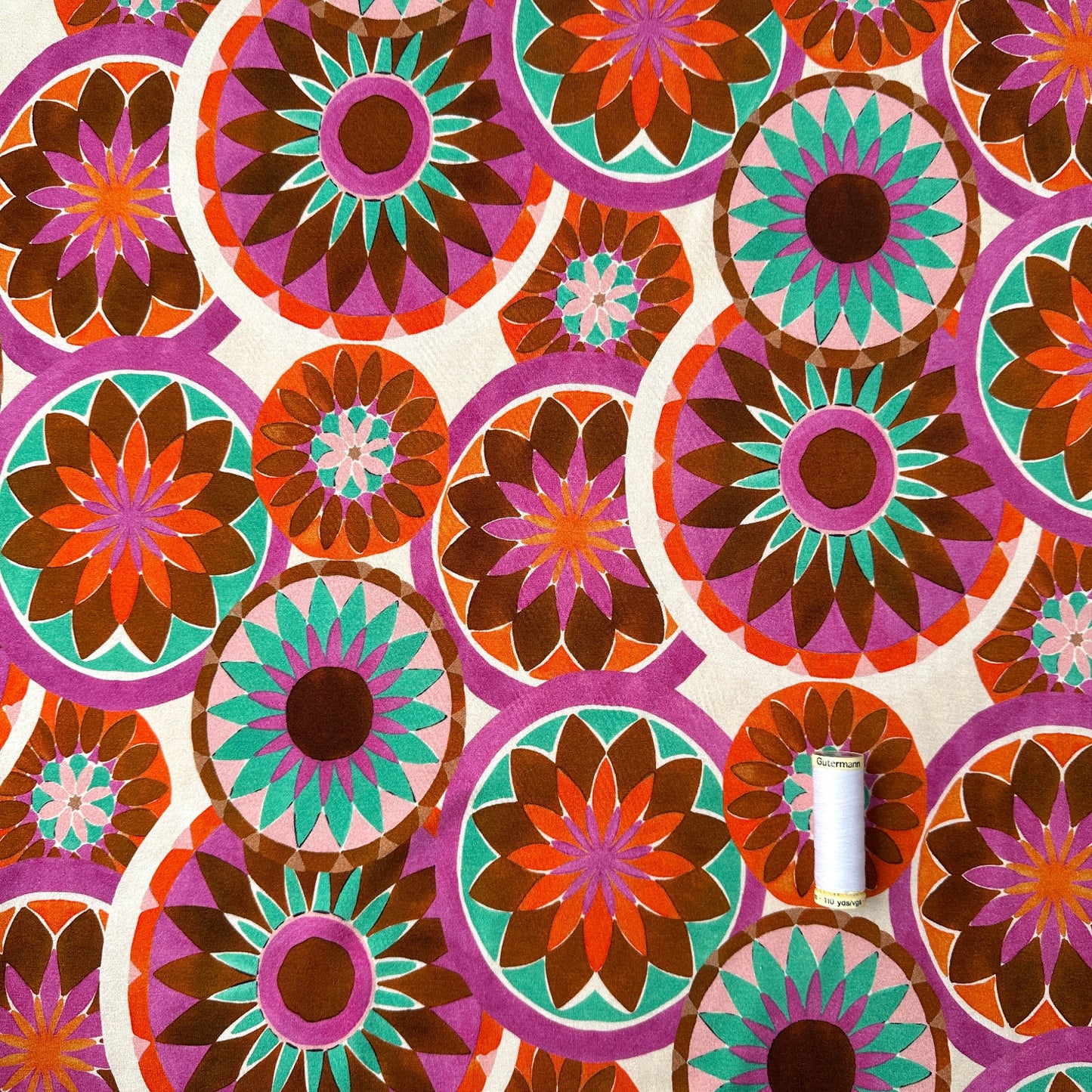 Geometric Circle Flowers Viscose Jersey Fabric