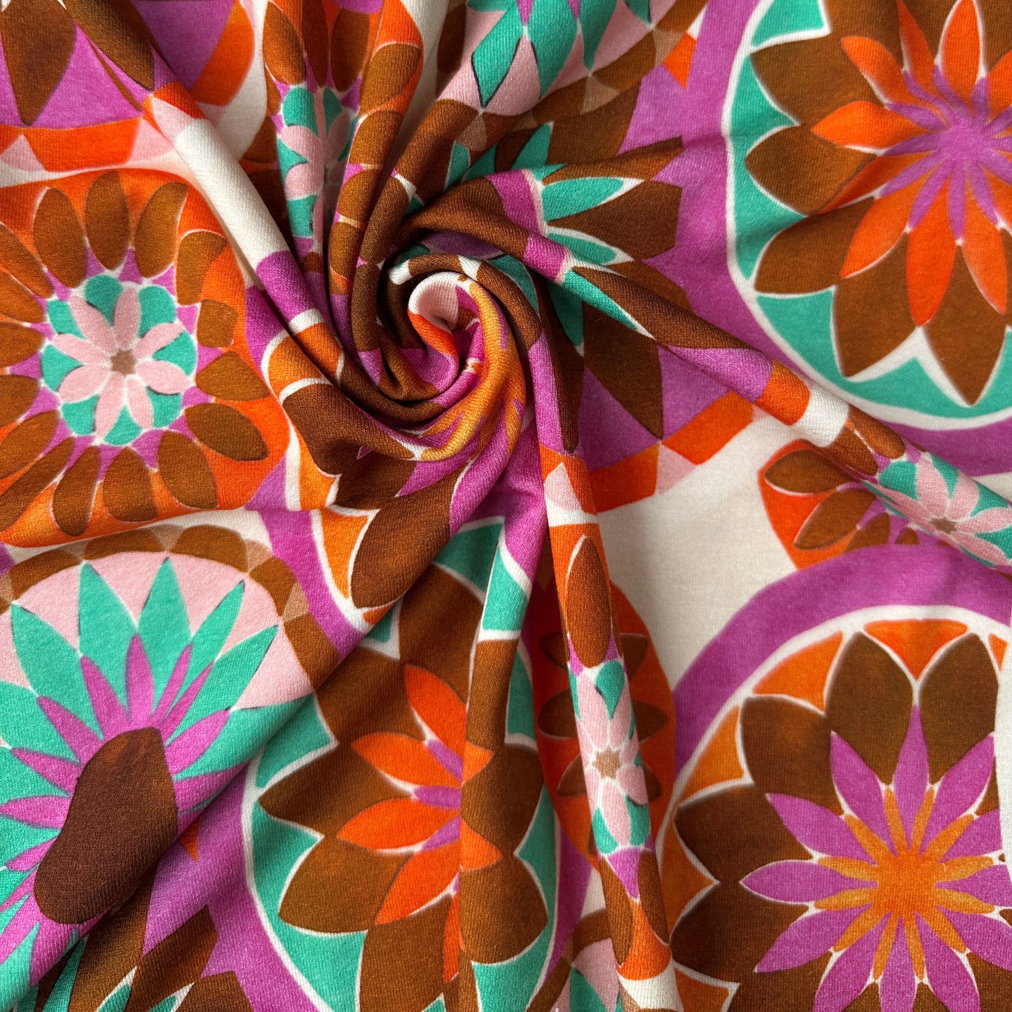 Geometric Circle Flowers Viscose Jersey Fabric