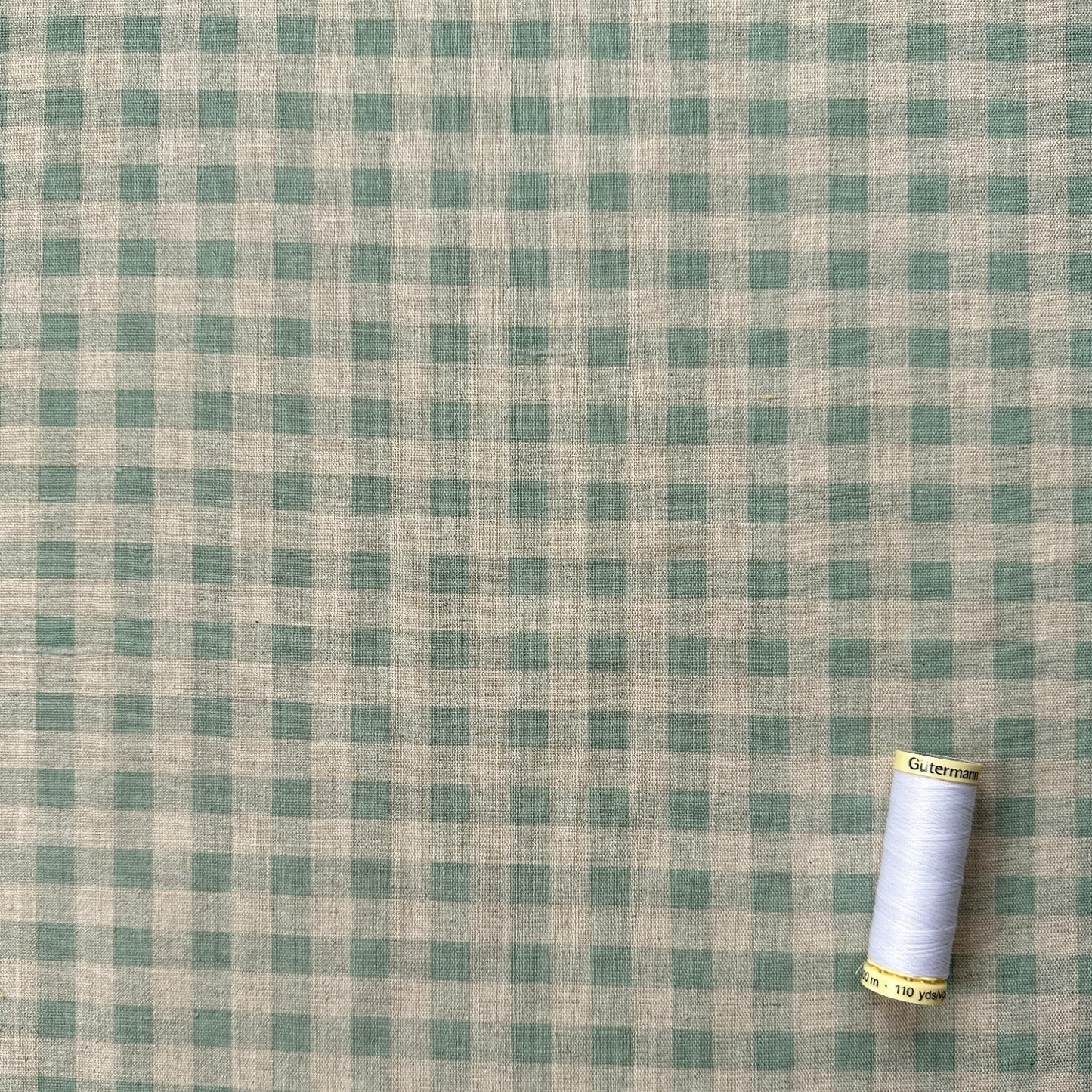 Gingham Linen Cotton Fabric in Aquamarine