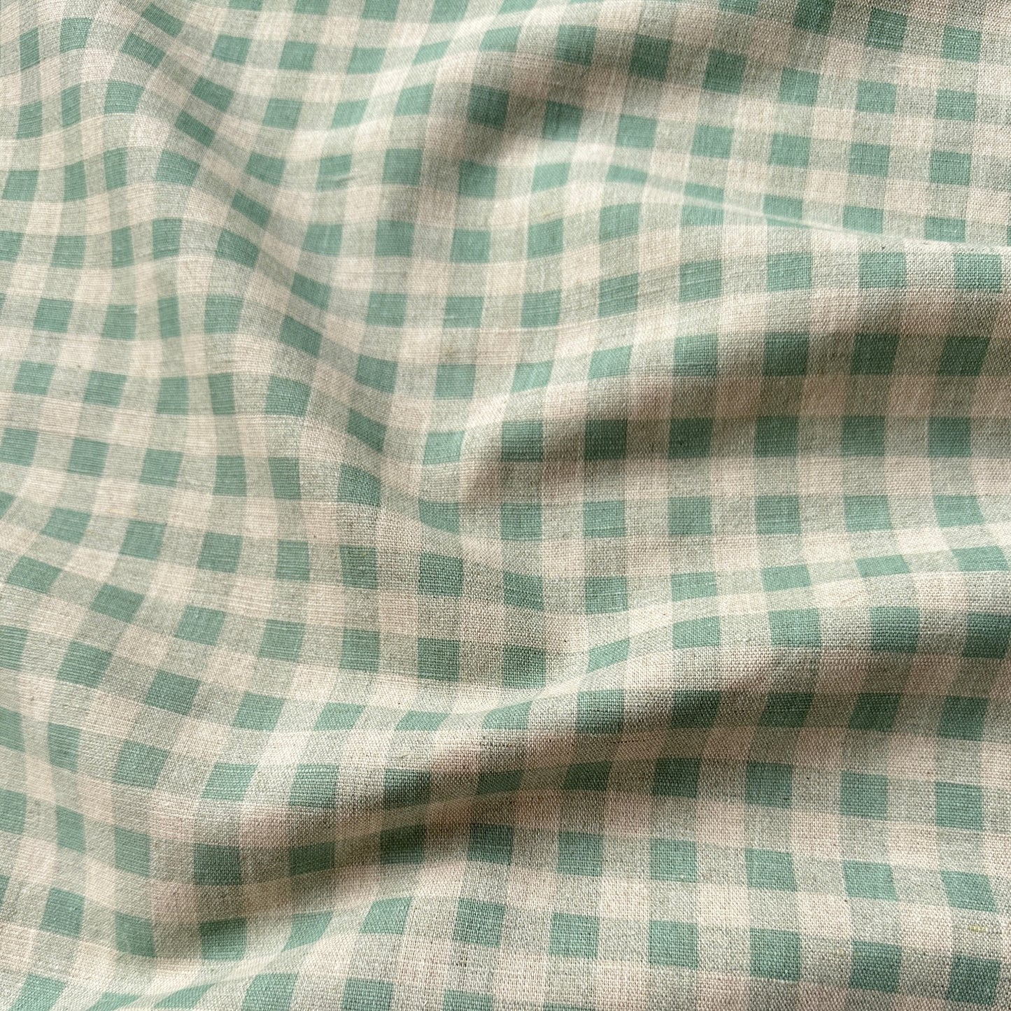 Gingham Linen Cotton Fabric in Aquamarine