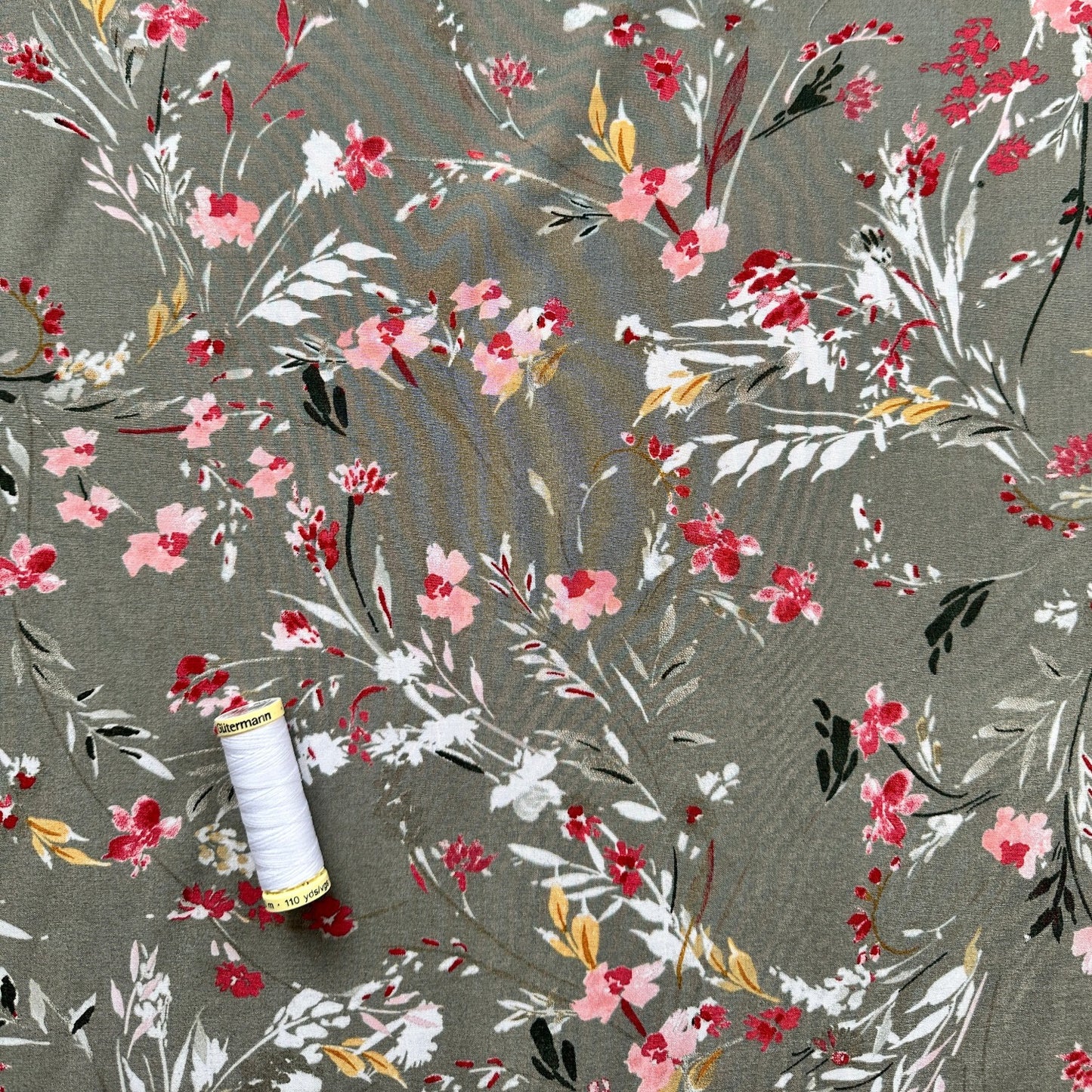 Harper Viscose Fabric in Light Khaki / Grey