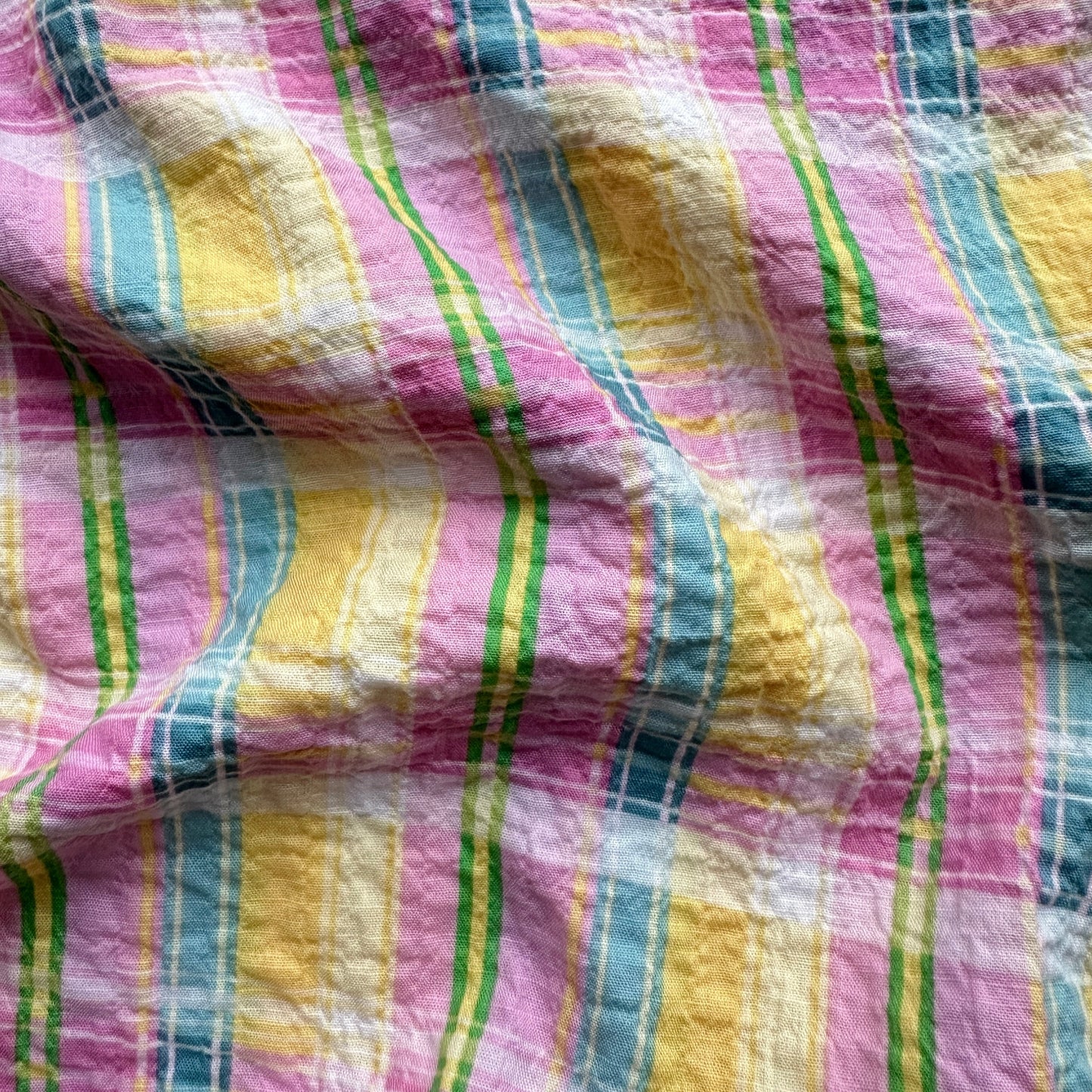 Pastel Plaid Cotton Seersucker Fabric