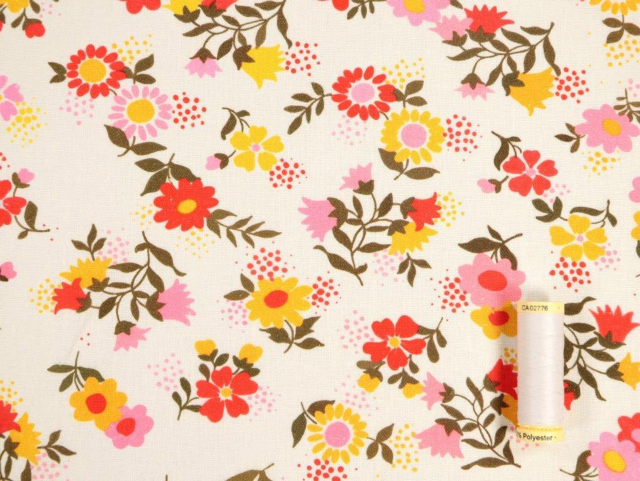 Gertie Floral Linen Viscose Fabric in Ivory - Fabric Godmother