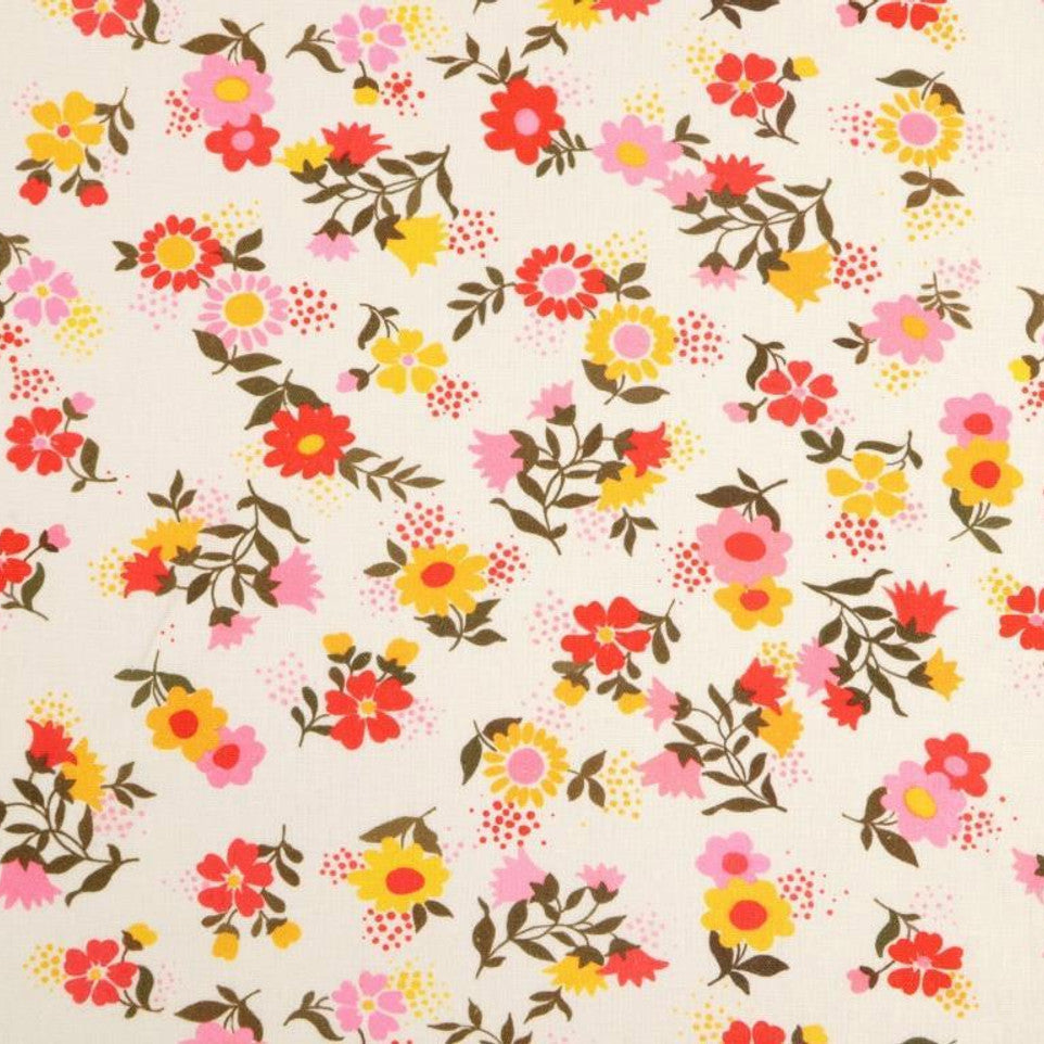 Gertie Floral Linen Viscose Fabric in Ivory - Fabric Godmother