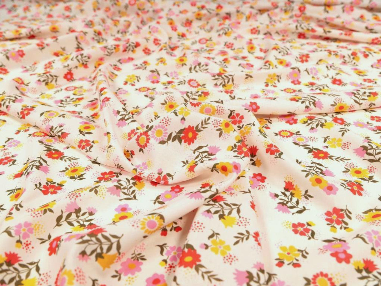 Gertie Floral Linen Viscose Fabric in Ivory - Fabric Godmother