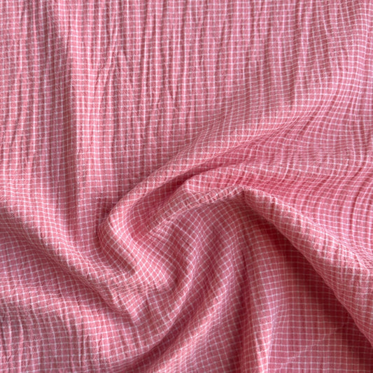 Small Grid Cotton Viscose Fabric in Pink