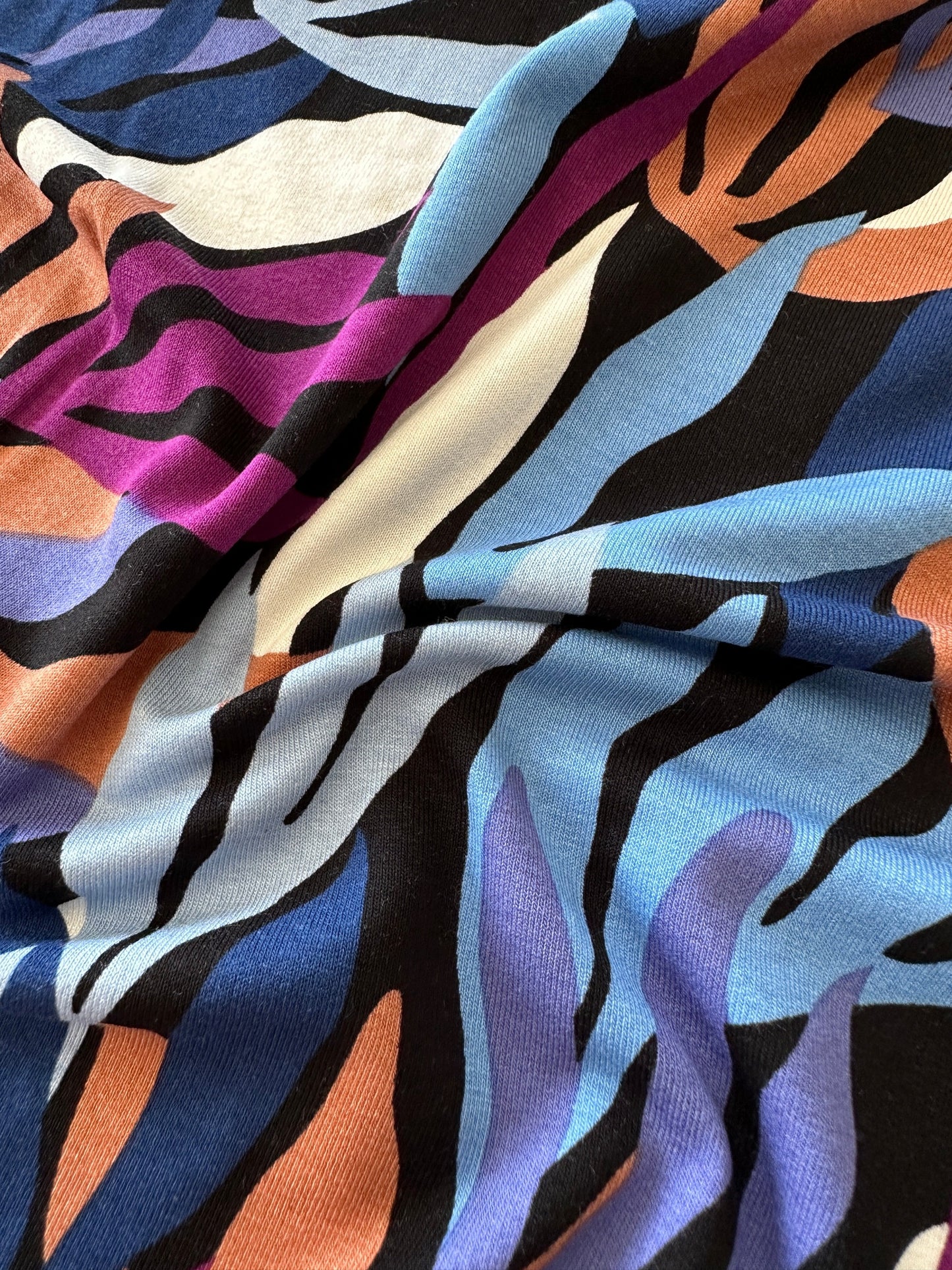 Leaves Viscose Jersey Fabric in Blue