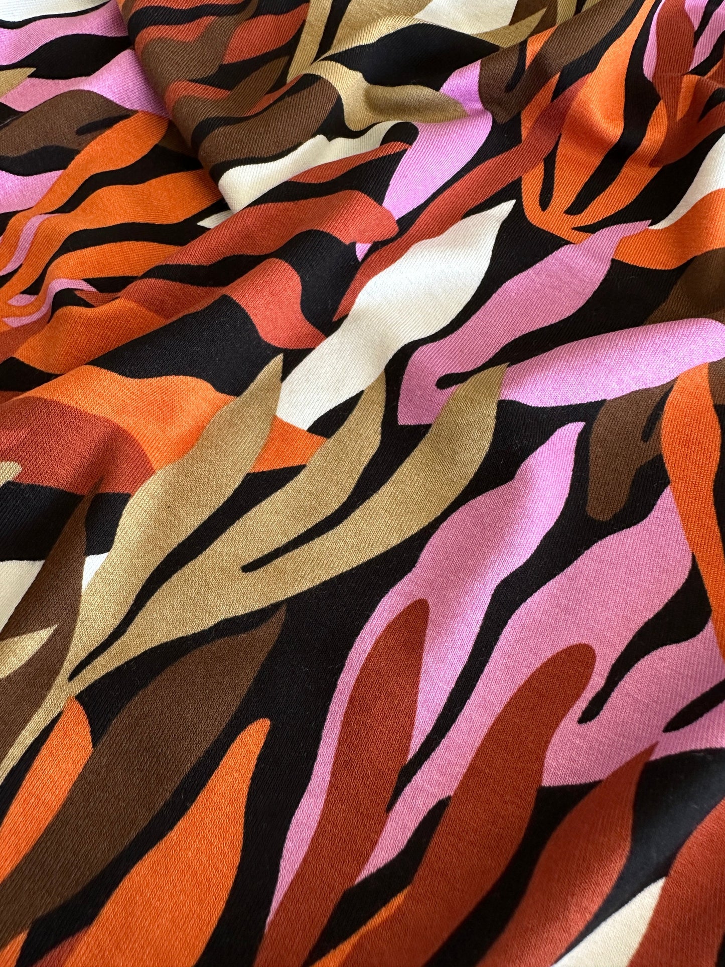 Leaves Viscose Jersey Fabric in Orange