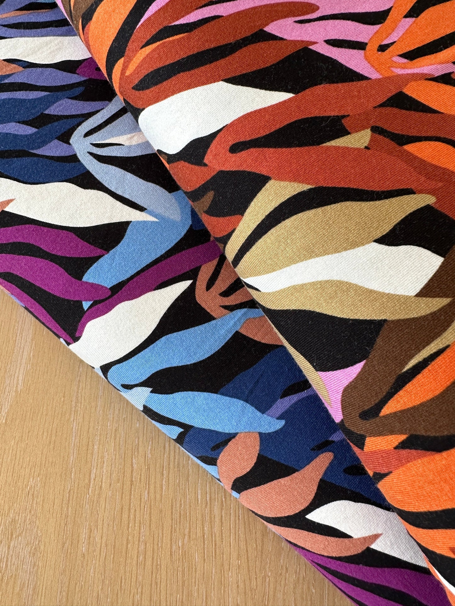 Leaves Viscose Jersey Fabric in Orange