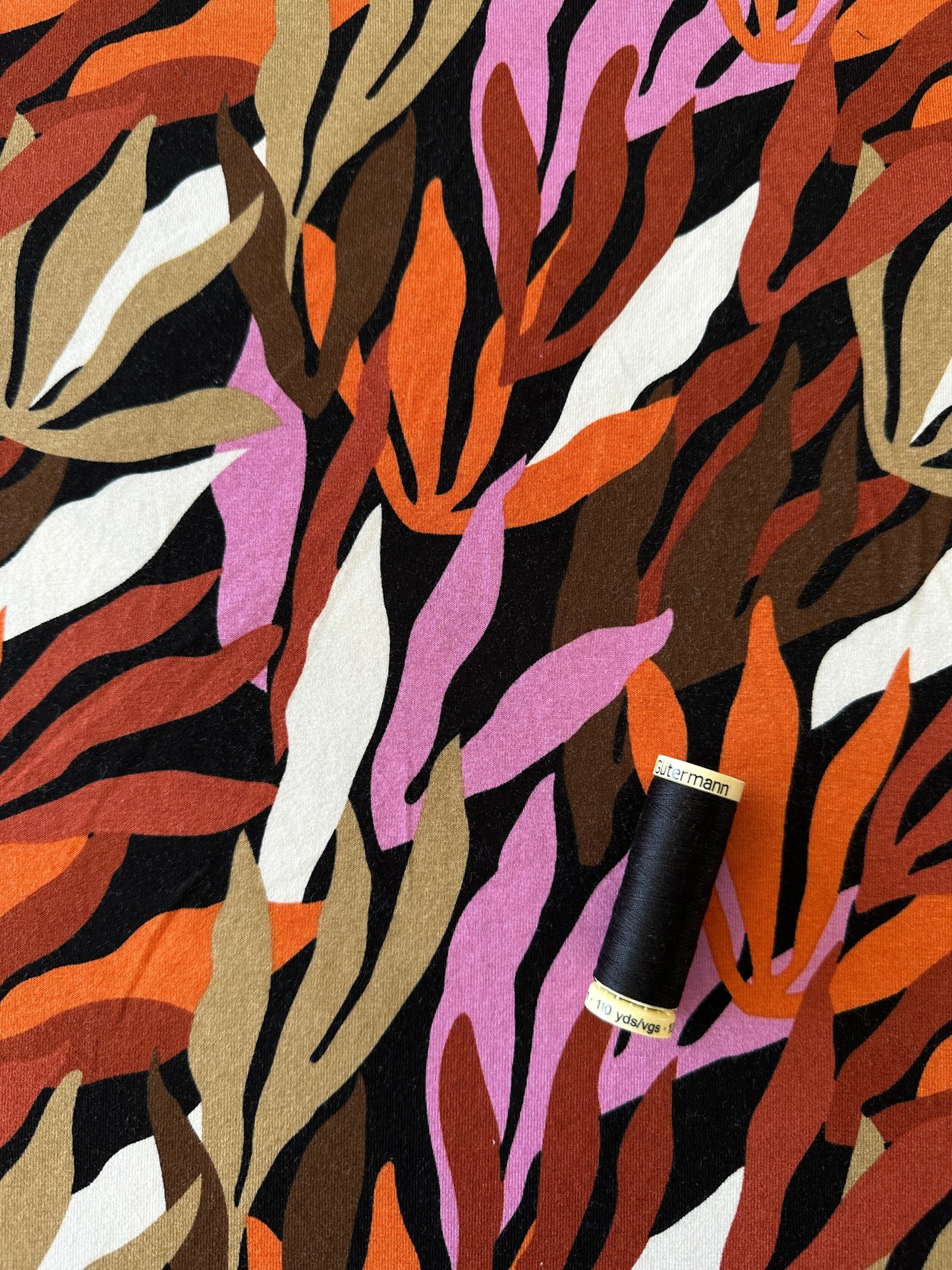 Leaves Viscose Jersey Fabric in Orange