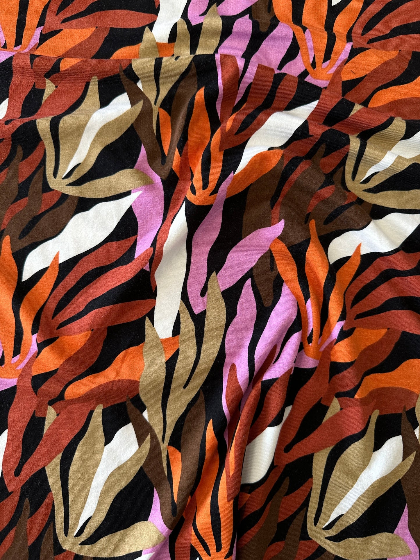 Leaves Viscose Jersey Fabric in Orange