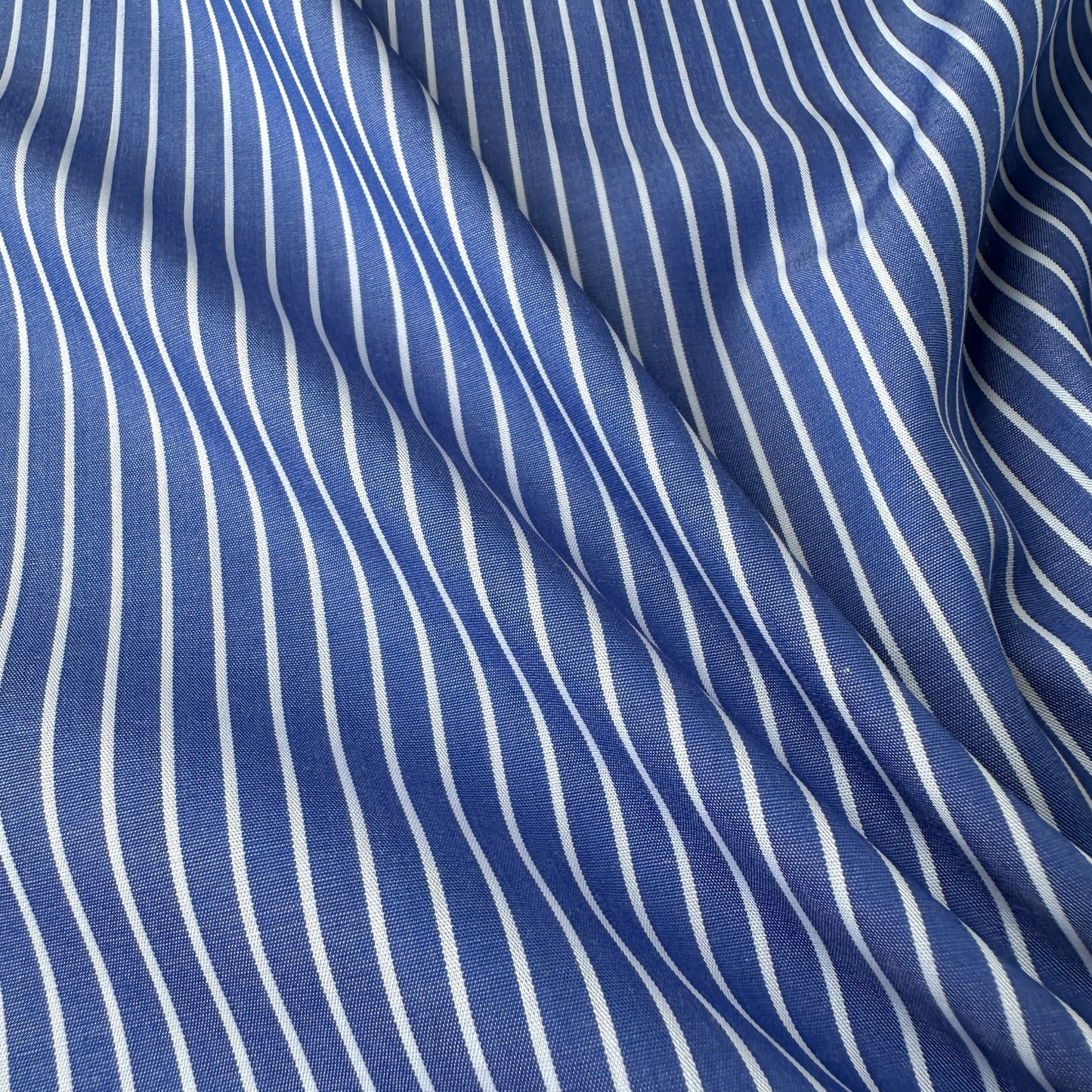 Close-up of blue and white striped fabric