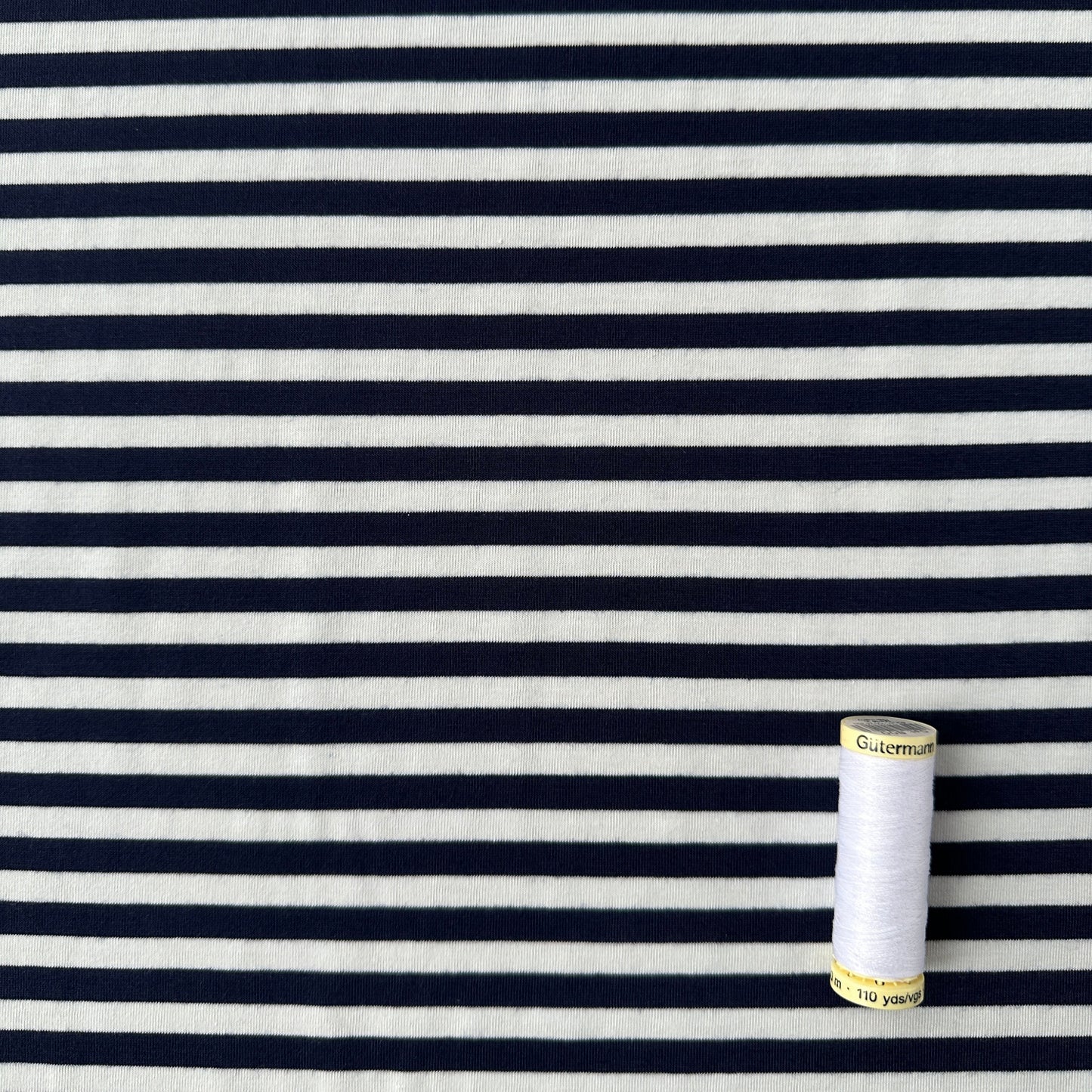Navy and White Striped Viscose Jersey Fabric