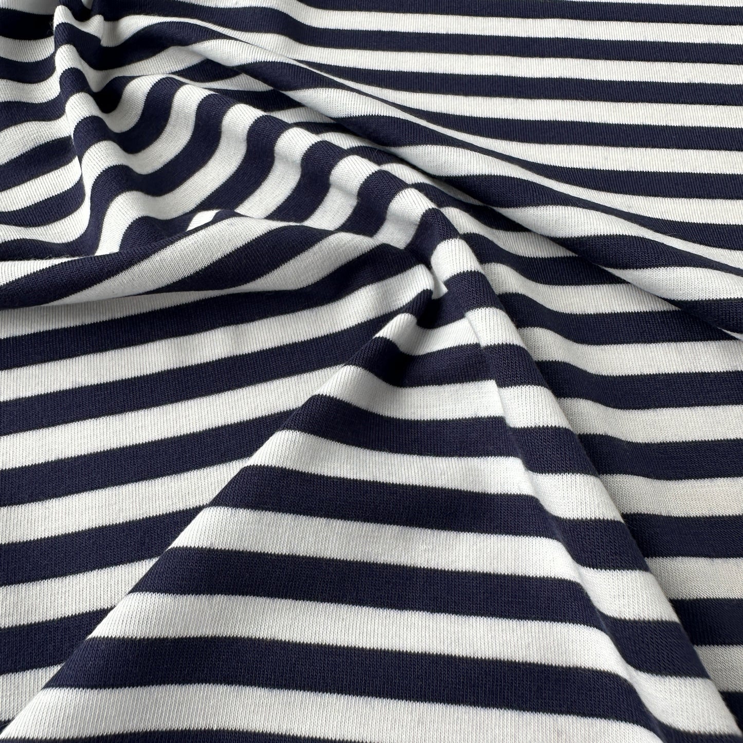 Navy and White Striped Viscose Jersey Fabric