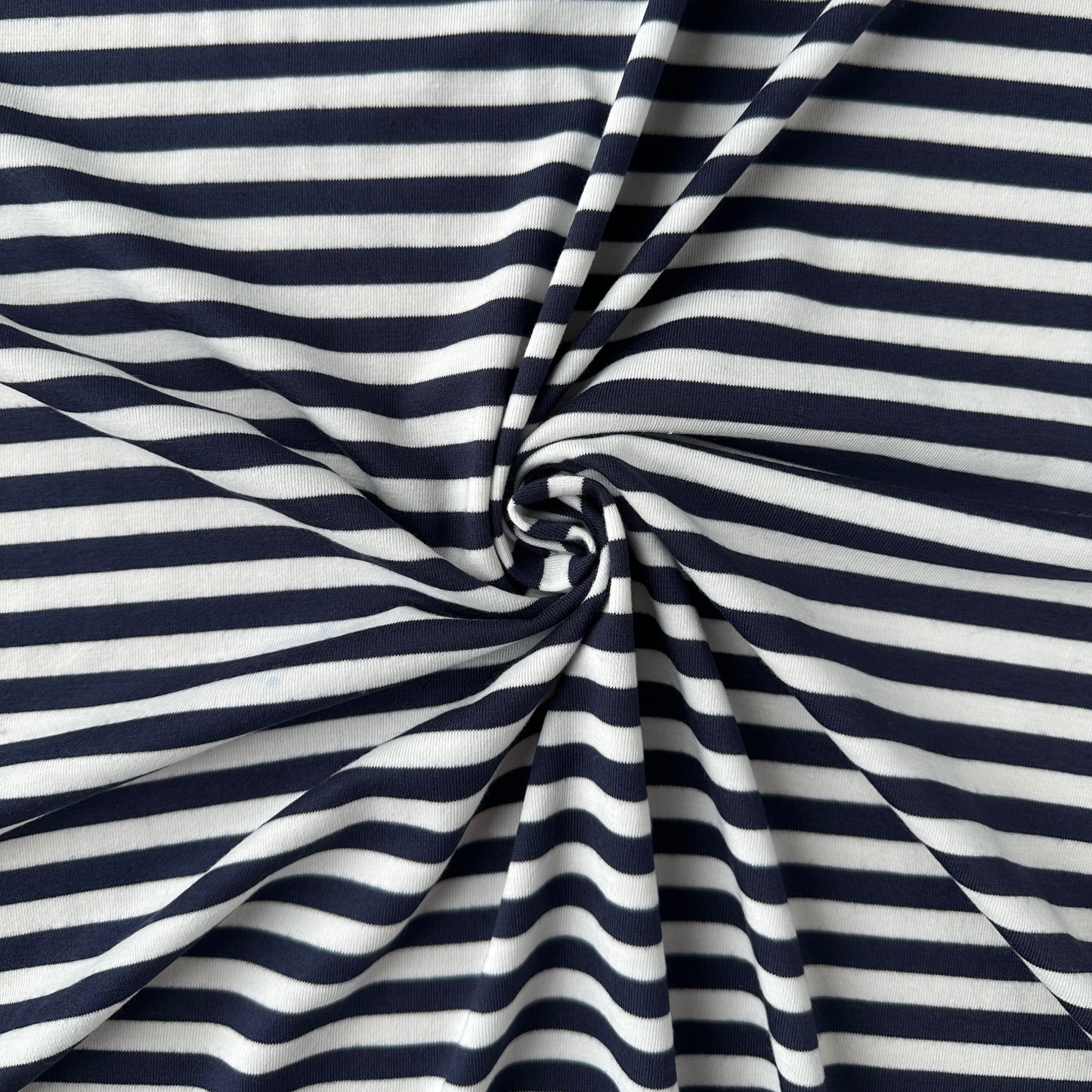 Navy and White Striped Viscose Jersey Fabric